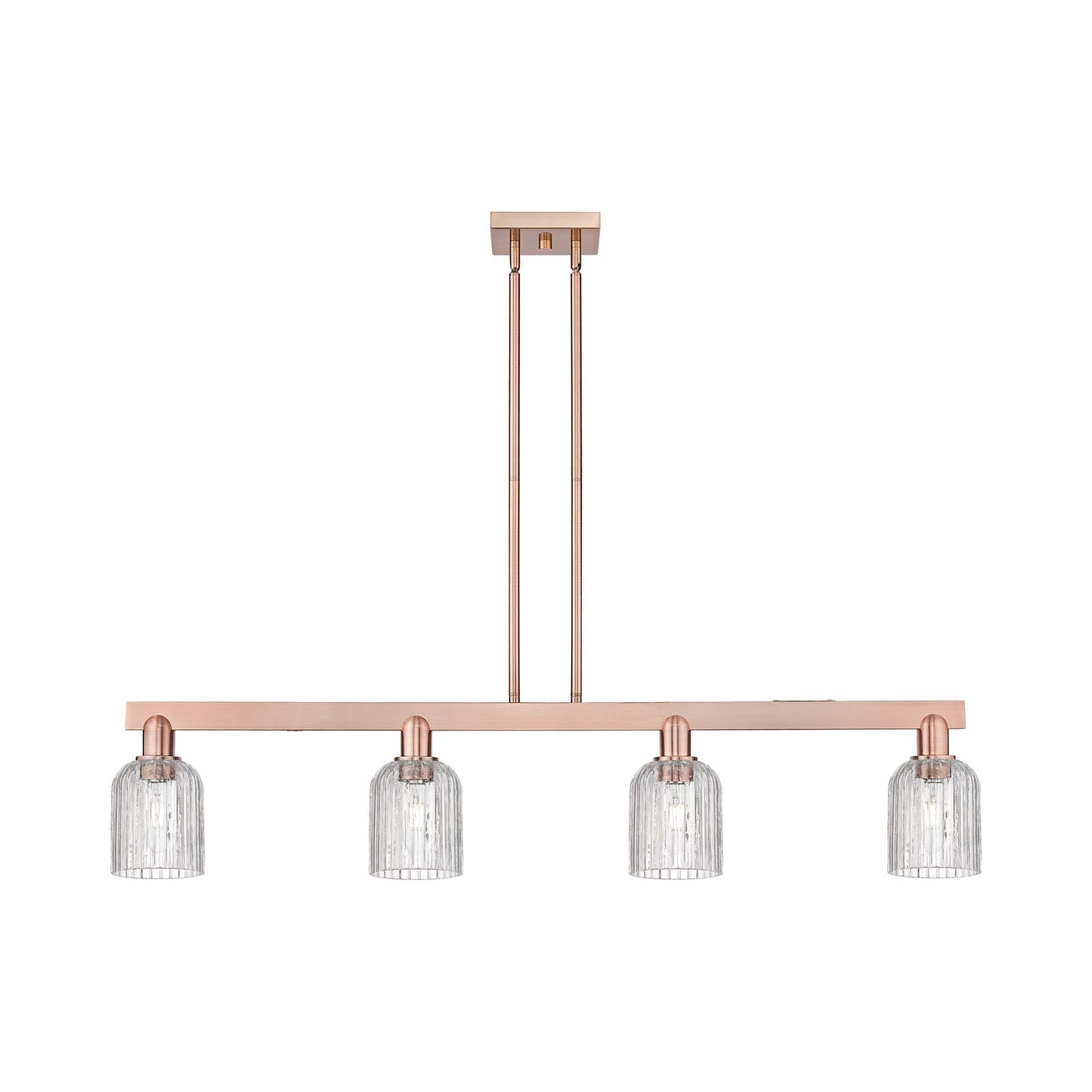 Innovations Bridal Veil 48in 4-Light Island Light | Industrial Antique Copper Steel and Clear Ribbed Glass | Kitchen Island & | Model 716-4I-AC-G559-5CL