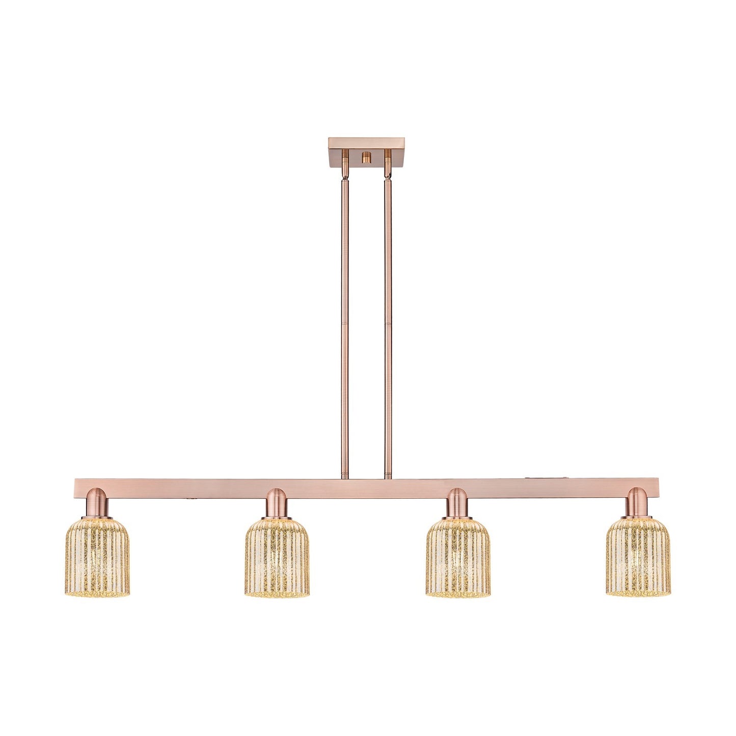 Innovations Bridal Veil 48in 4-Light Island Light | Industrial Antique Copper Steel and Mercury Ribbed Glass | Kitchen Island & | Model 716-4I-AC-G559-5ME