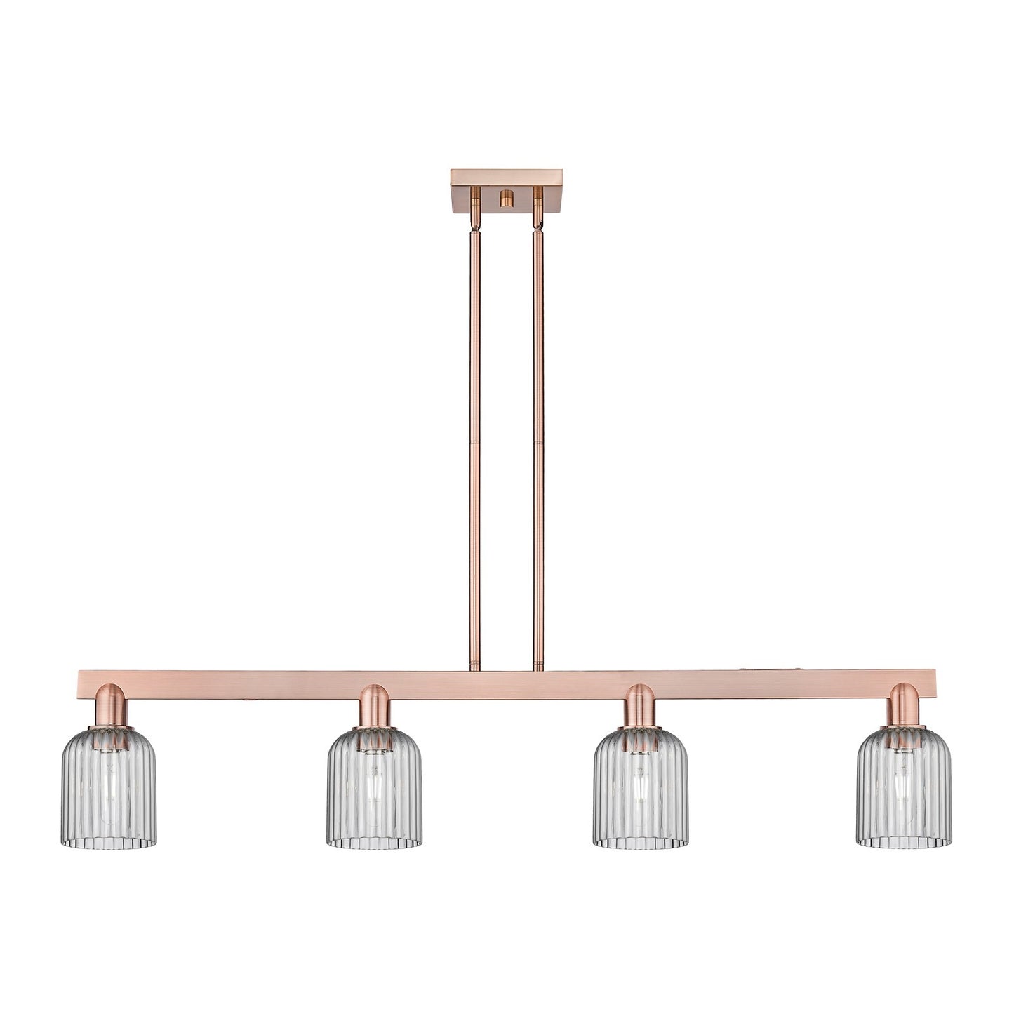 Innovations Bridal Veil 48in 4-Light Island Light | Industrial Antique Copper Steel and Light Smoke Ribbed Glass | Kitchen | Model 716-4I-AC-G559-5SM