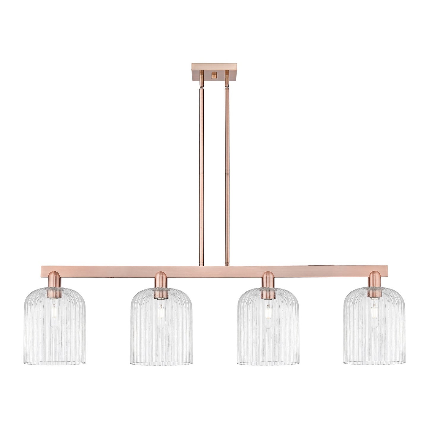 Innovations Bridal Veil 51in 4-Light Island Light | Industrial Antique Copper and Clear Ribbed Glass | Kitchen Island & Dining | Model 716-4I-AC-G559-8CL