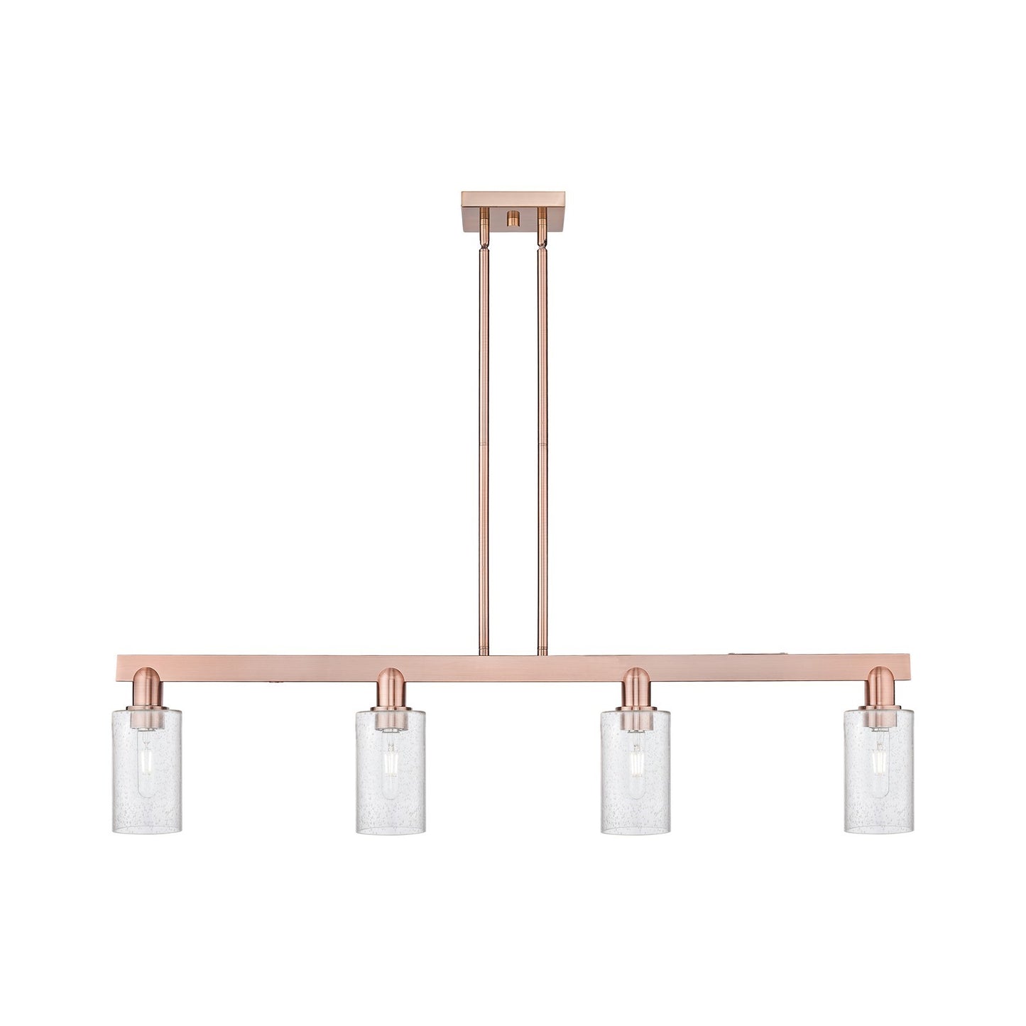 Innovations Clymer 47in 4-Light Island Light | Industrial Antique Copper Steel and Seedy Glass | Kitchen Island | Model 716-4I-AC-G804