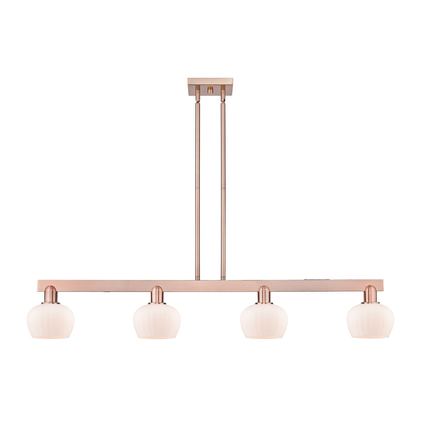 Innovations Fenton 49in 4-Light Island Light | Industrial Antique Copper Steel and Matte White Glass | Kitchen Island | Model 716-4I-AC-G91