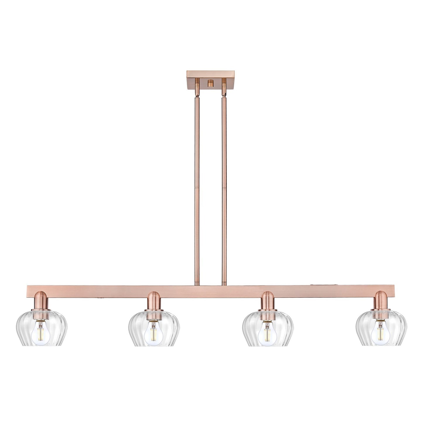 Innovations Fenton 49in 4-Light Island Light | Industrial Antique Copper Steel and Clear Ribbed Glass | Kitchen Island & Dining Room | Model 716-4I-AC-G92