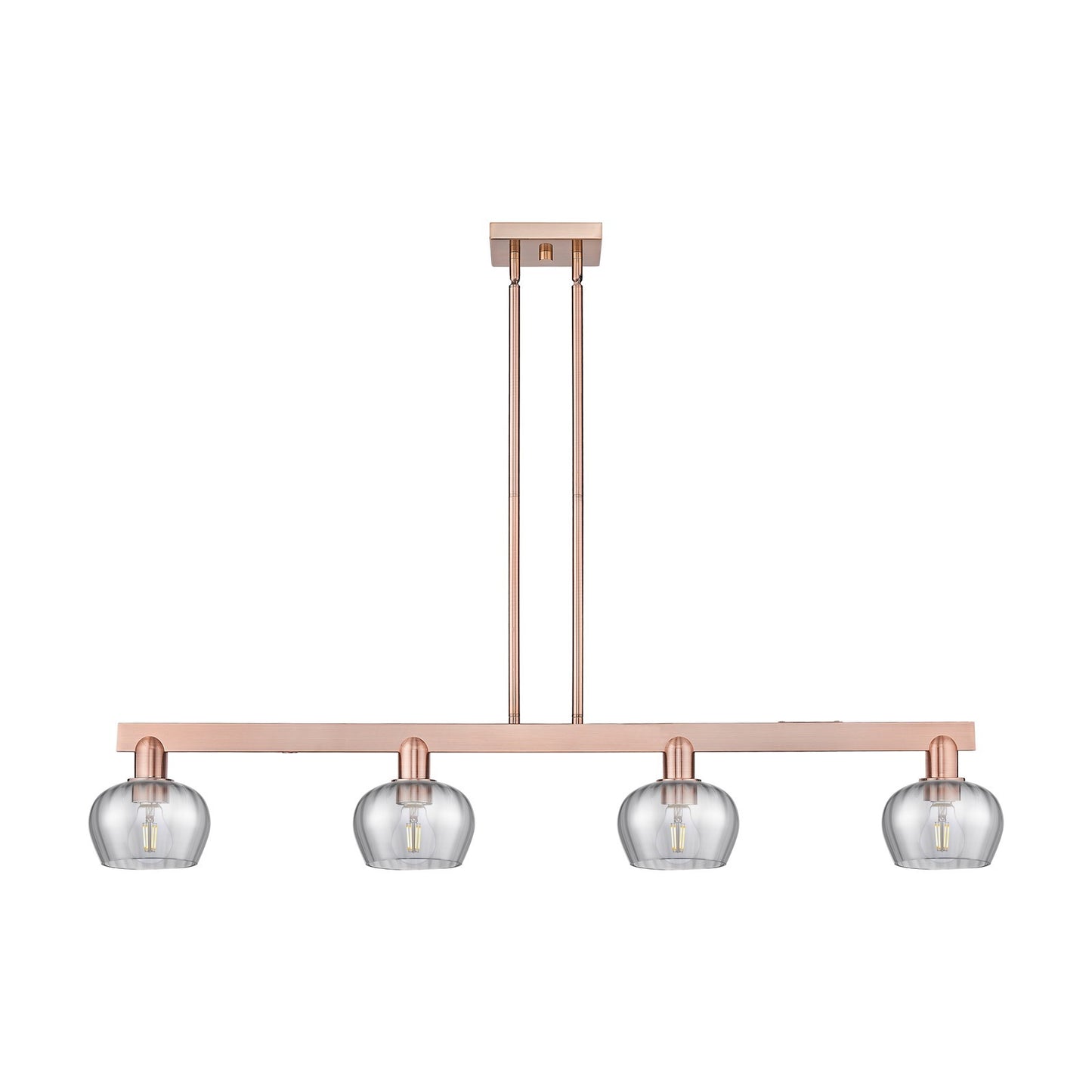 Innovations Fenton 49in 4-Light Island Light | Industrial Antique Copper Steel and Light Smoke Ribbed Glass | Kitchen Island & | Model 716-4I-AC-G93