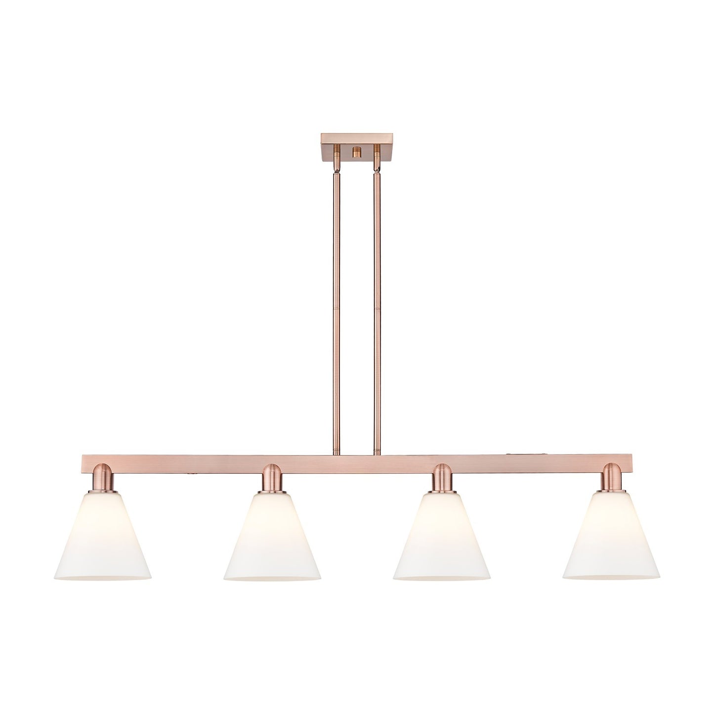 Innovations Berkshire Glass 51in 4-Light Island Light | Industrial Antique Copper Steel and Matte White Glass | Kitchen Island & | Model 716-4I-AC-GBC-81