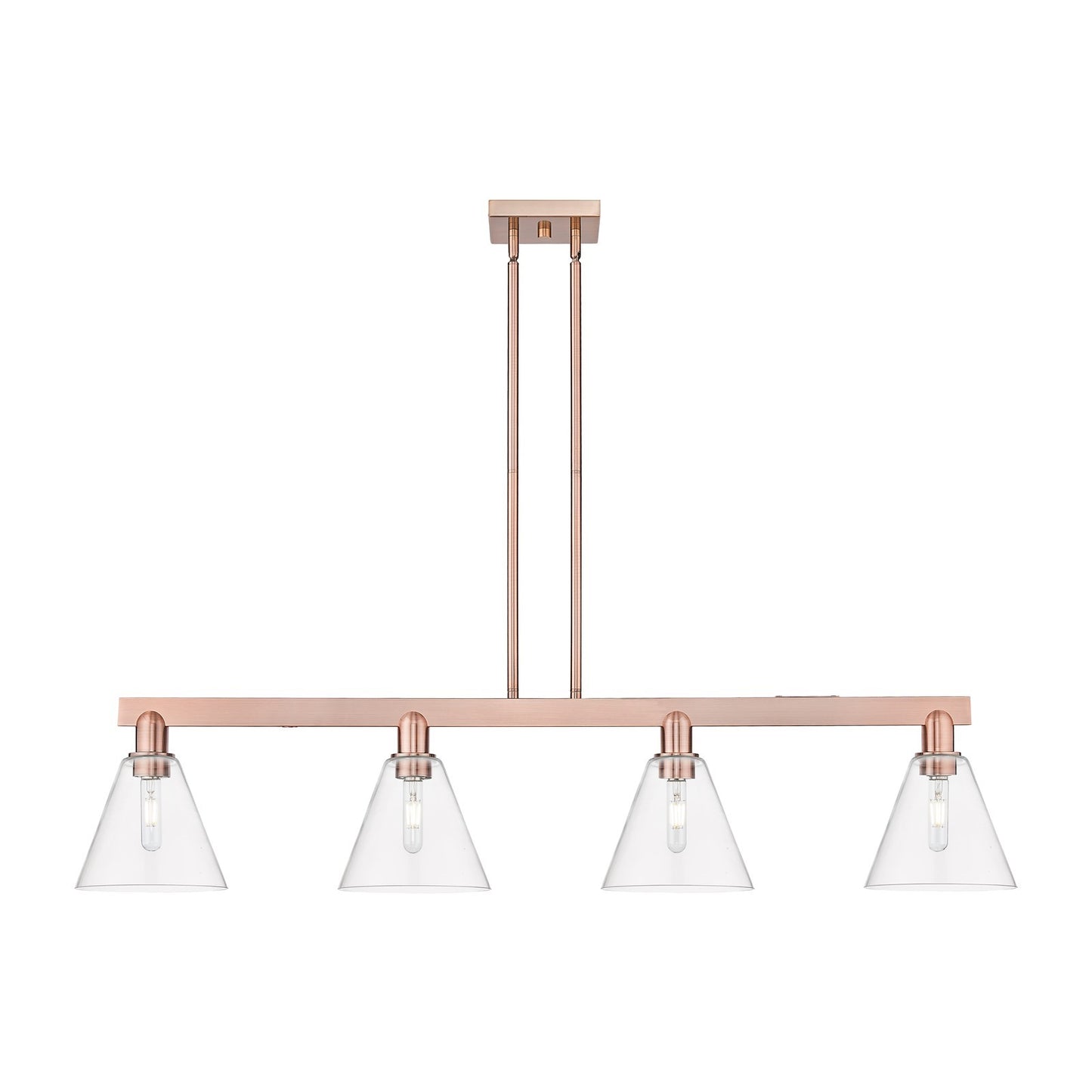 Innovations Berkshire Glass 51in 4-Light Island Light | Industrial Antique Copper Steel and Clear Glass | Kitchen Island & Dining | Model 716-4I-AC-GBC-82