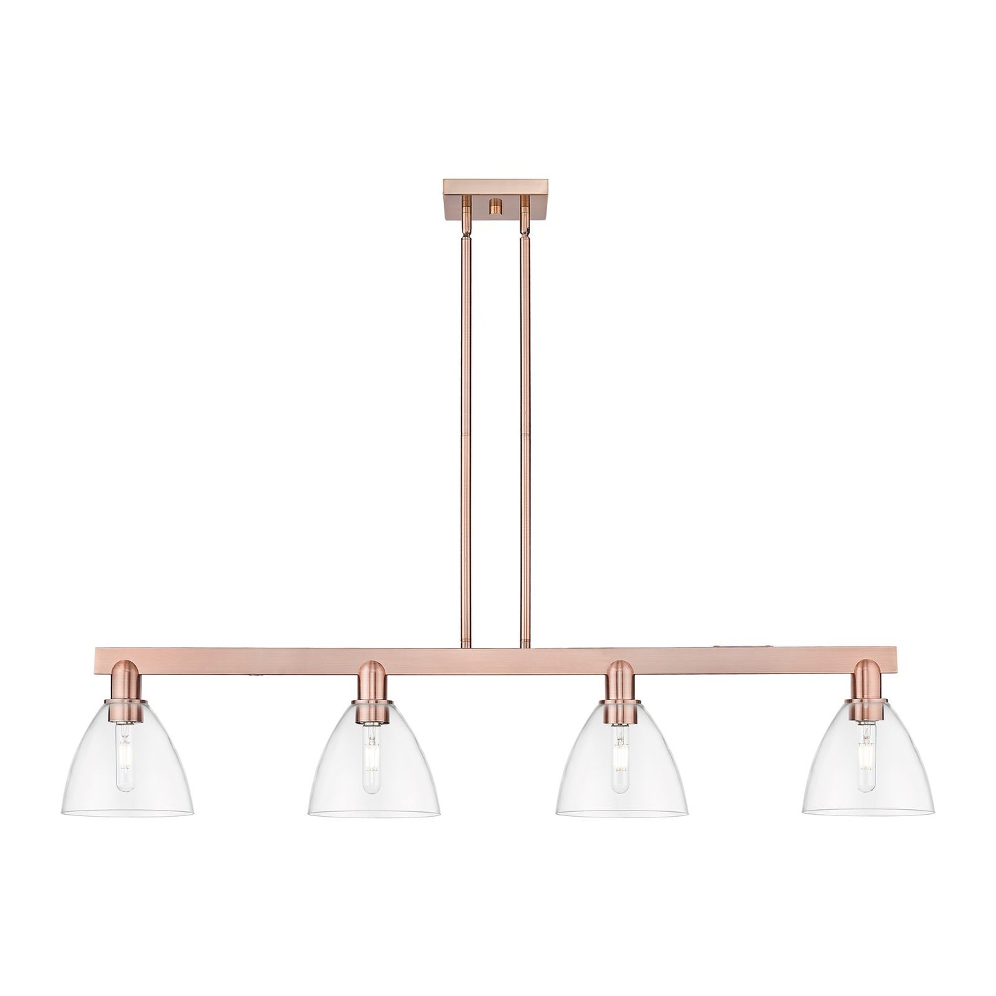 Innovations Bristol 50in 4-Light Island Light | Industrial Antique Copper Steel and Clear Glass | Kitchen Island & Dining Room | Model 716-4I-AC-GBD-752