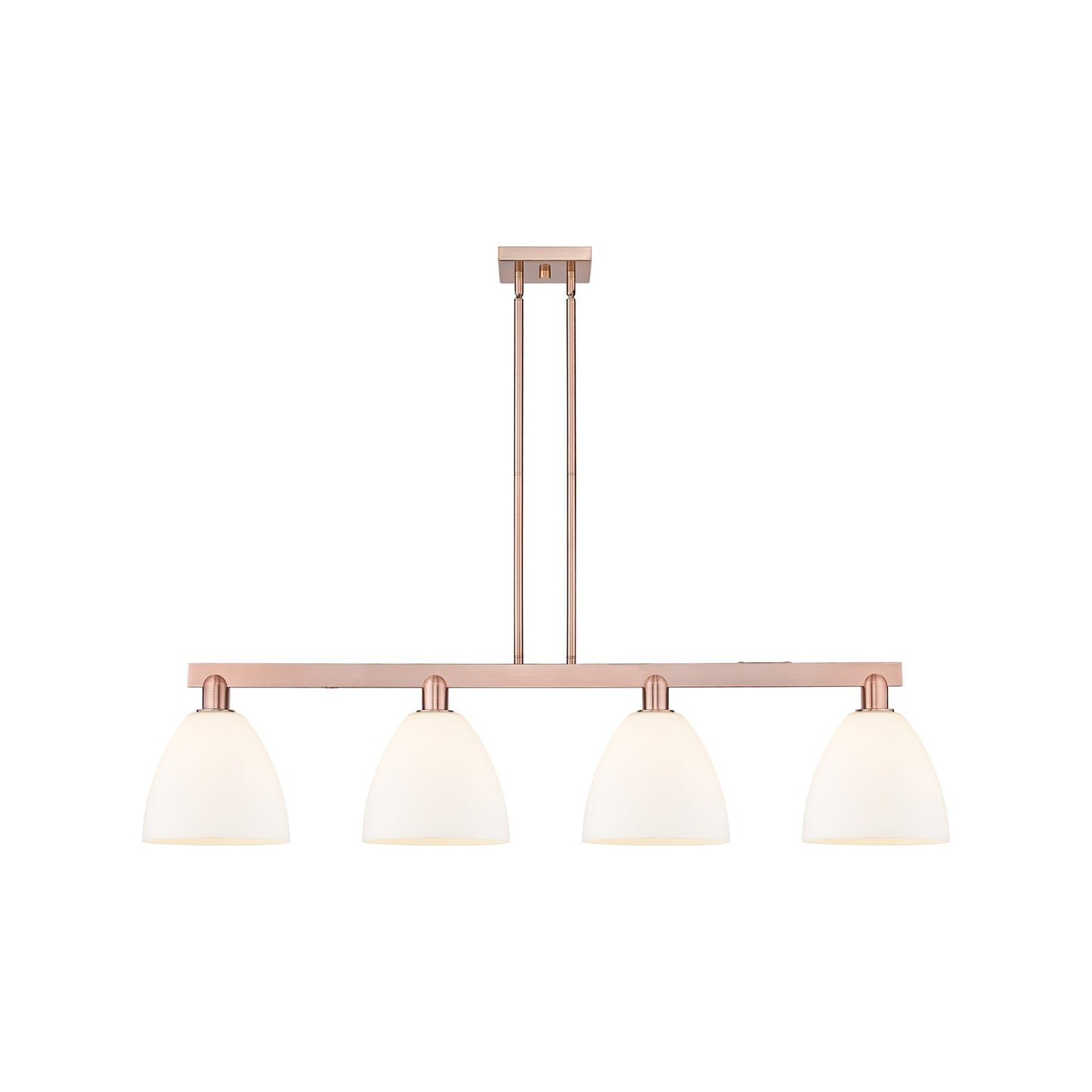 Innovations Bristol 52in 4-Light Island Light | Industrial Antique Copper Steel and Matte White Glass | Kitchen Island & Dining | Model 716-4I-AC-GBD-91