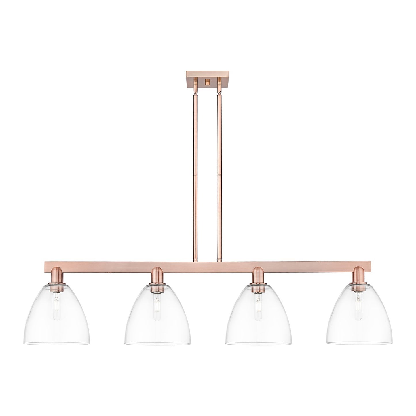 Innovations Bristol 52in 4-Light Island Light | Industrial Antique Copper Steel and Clear Glass | Kitchen Island & Dining Room | Model 716-4I-AC-GBD-92
