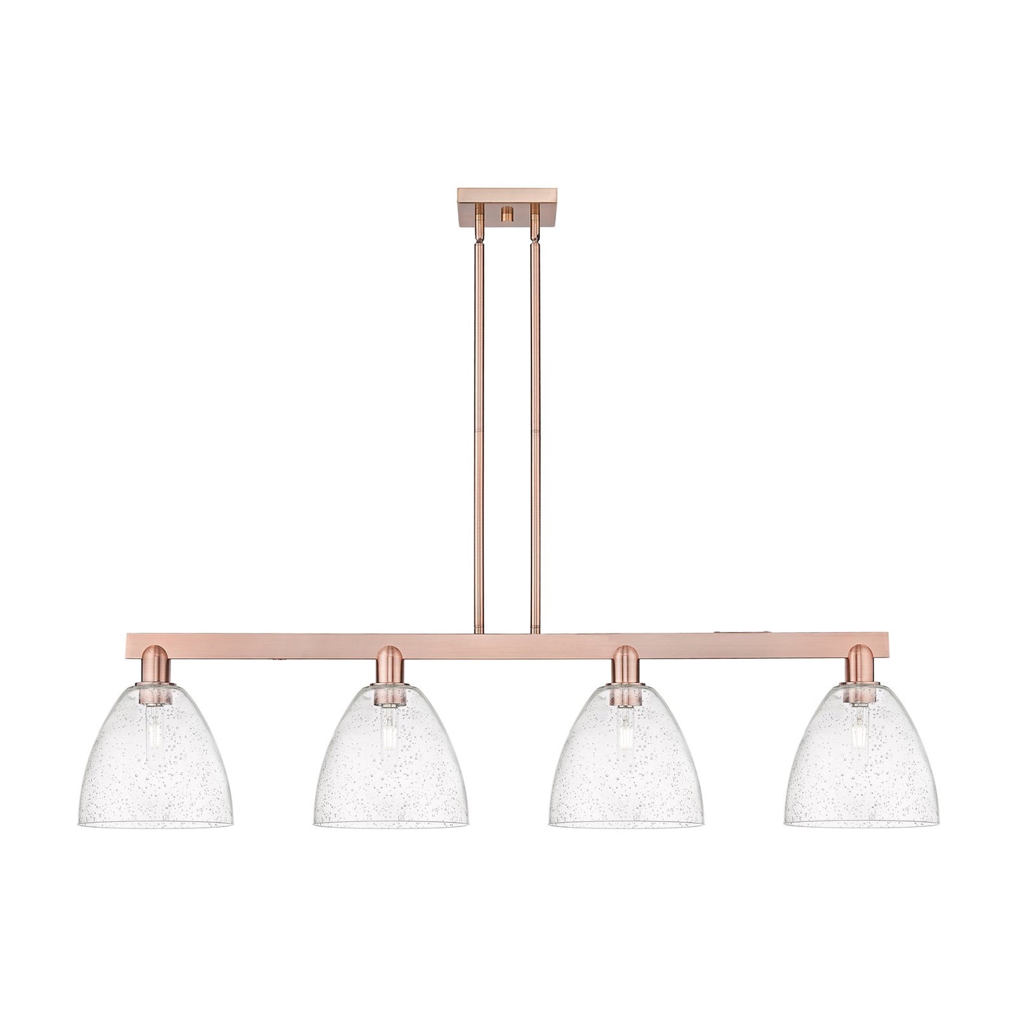 Innovations Bristol 52in 4-Light Island Light | Industrial Antique Copper Steel and Seedy Glass | Kitchen Island & Dining Room | Model 716-4I-AC-GBD-94