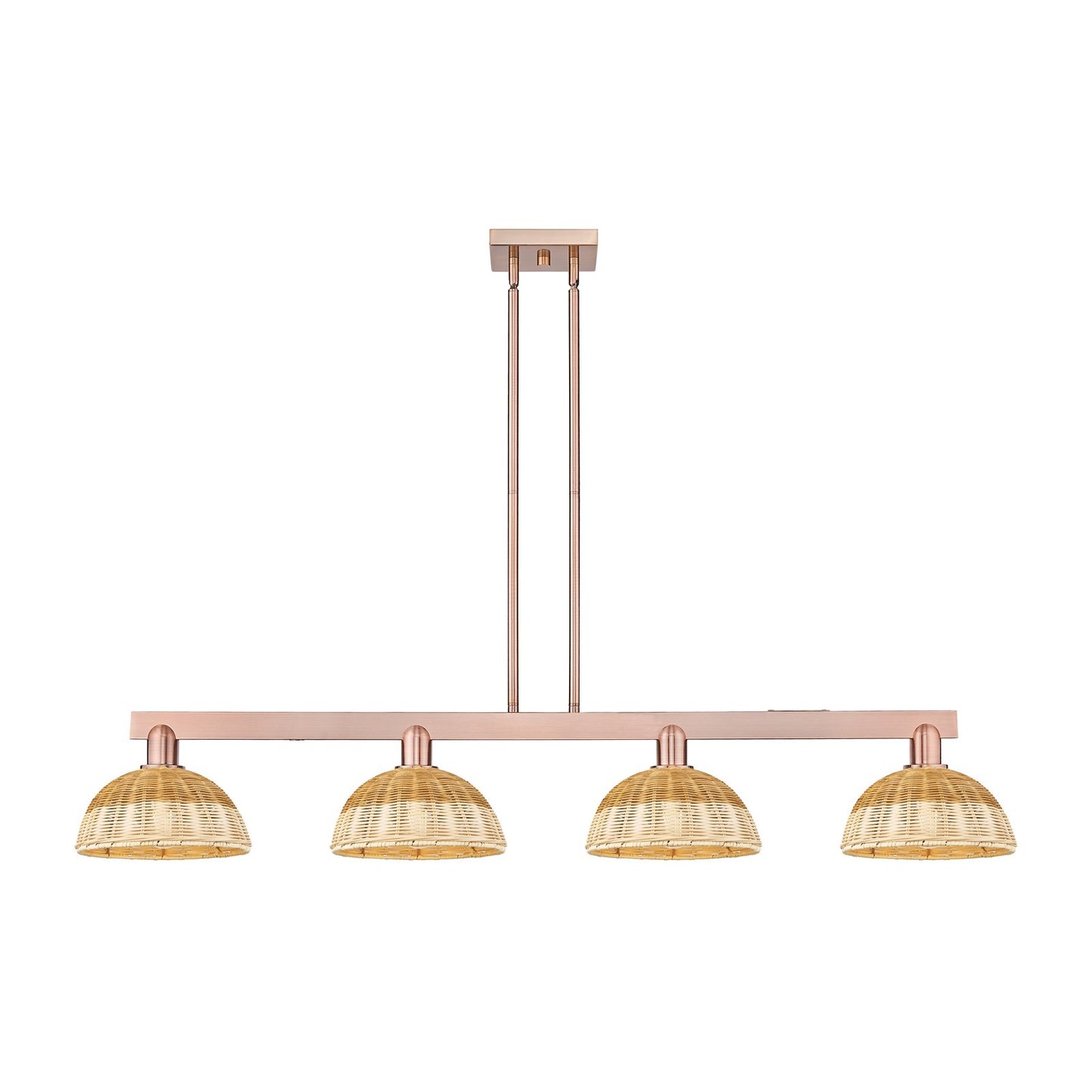 Innovations Bristol Natural II 52in 4-Light Island Light | Industrial Antique Copper Steel and Natural Fiber Dome Shade | Model 716-4I-AC-NBD2-9-NAT