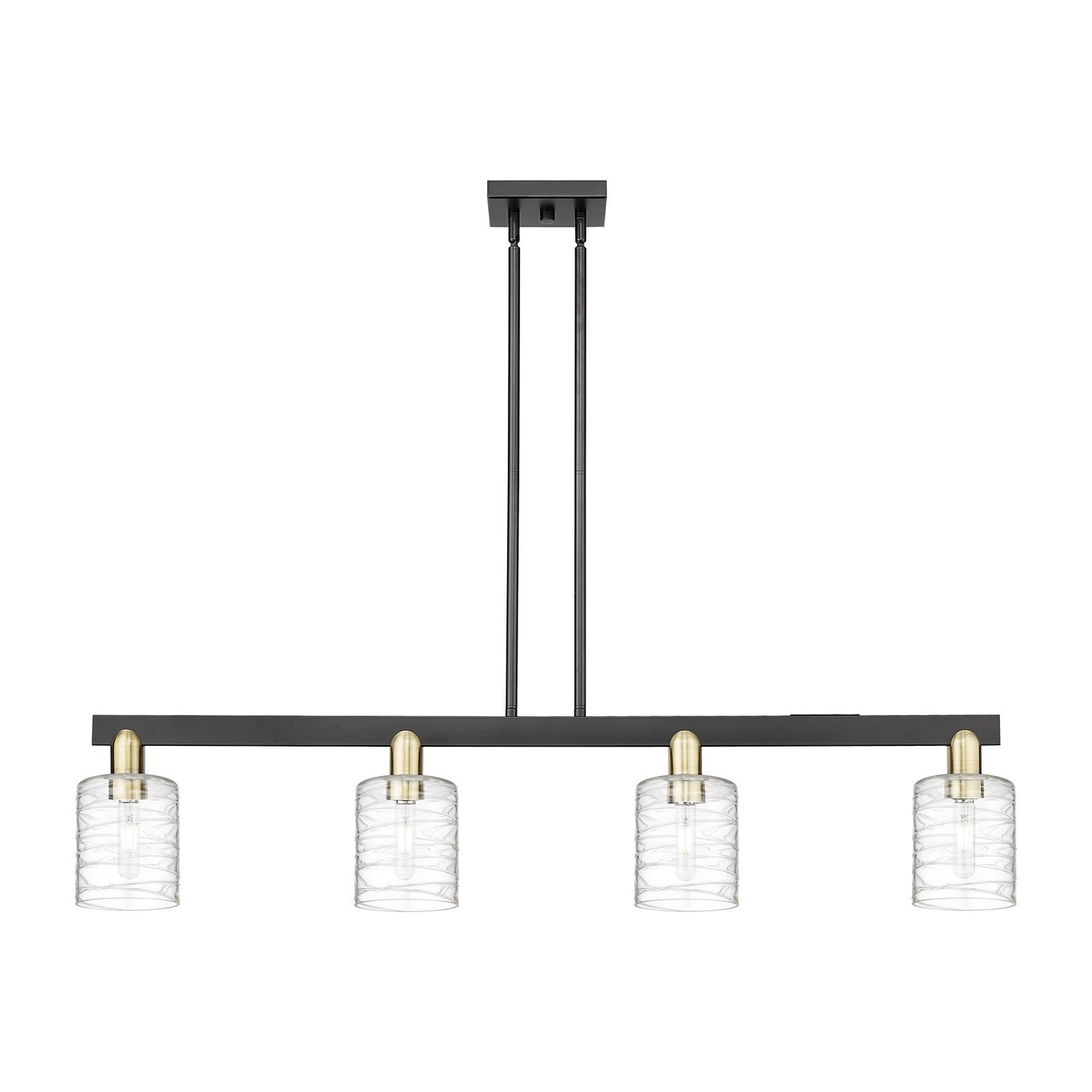 Innovations Cobbleskill 48in 4-Light Island Light | Industrial Black Antique Brass Steel and Deco Swirl Clear Glass | Kitchen | Model 716-4I-BAB-G1113