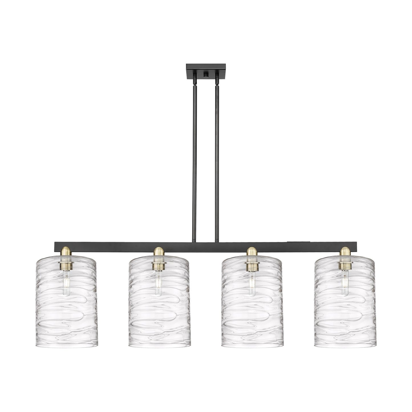 Innovations Cobbleskill 52in 4-Light Island Light | Industrial Black Antique Brass and Deco Swirl Glass | Kitchen Island & | Model 716-4I-BAB-G1113-L