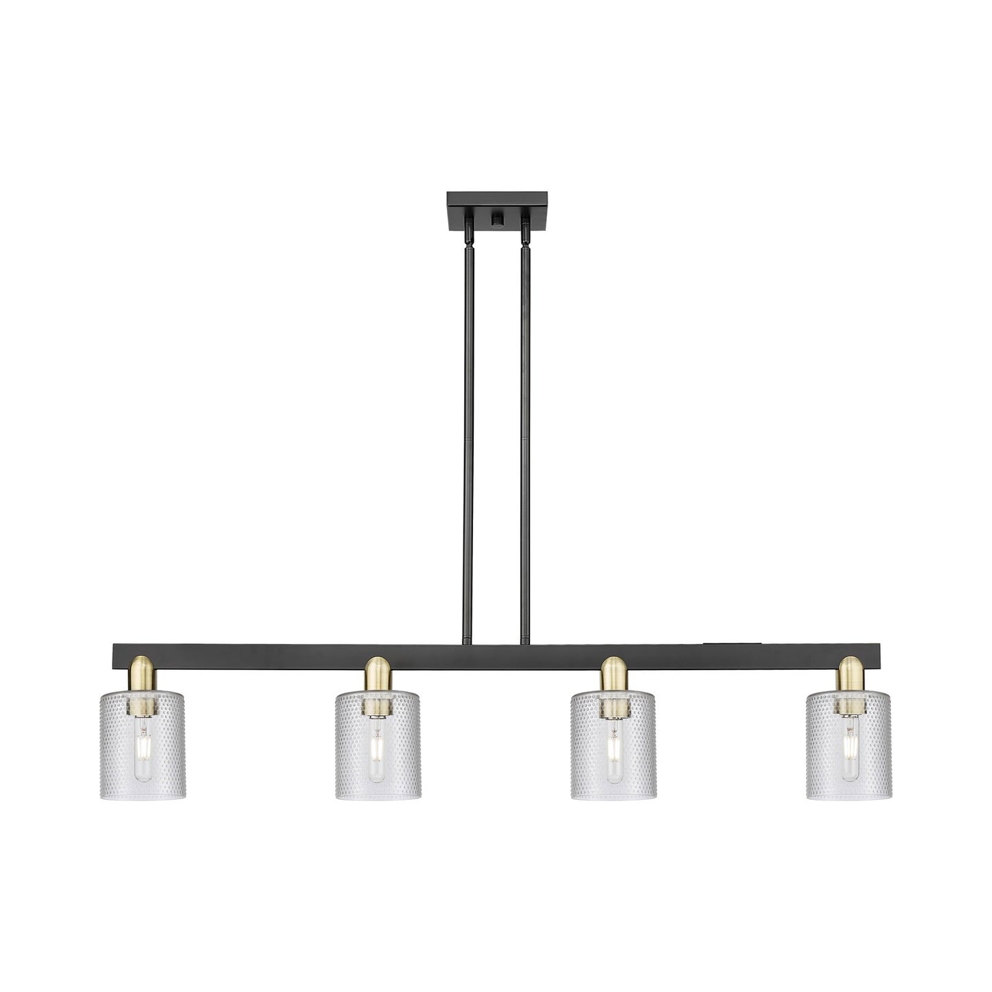 Innovations Cobbleskill 48in 4-Light Island Light | Industrial Black Antique Brass Steel and Clear Glass | Kitchen Island & Dining | Model 716-4I-BAB-G112