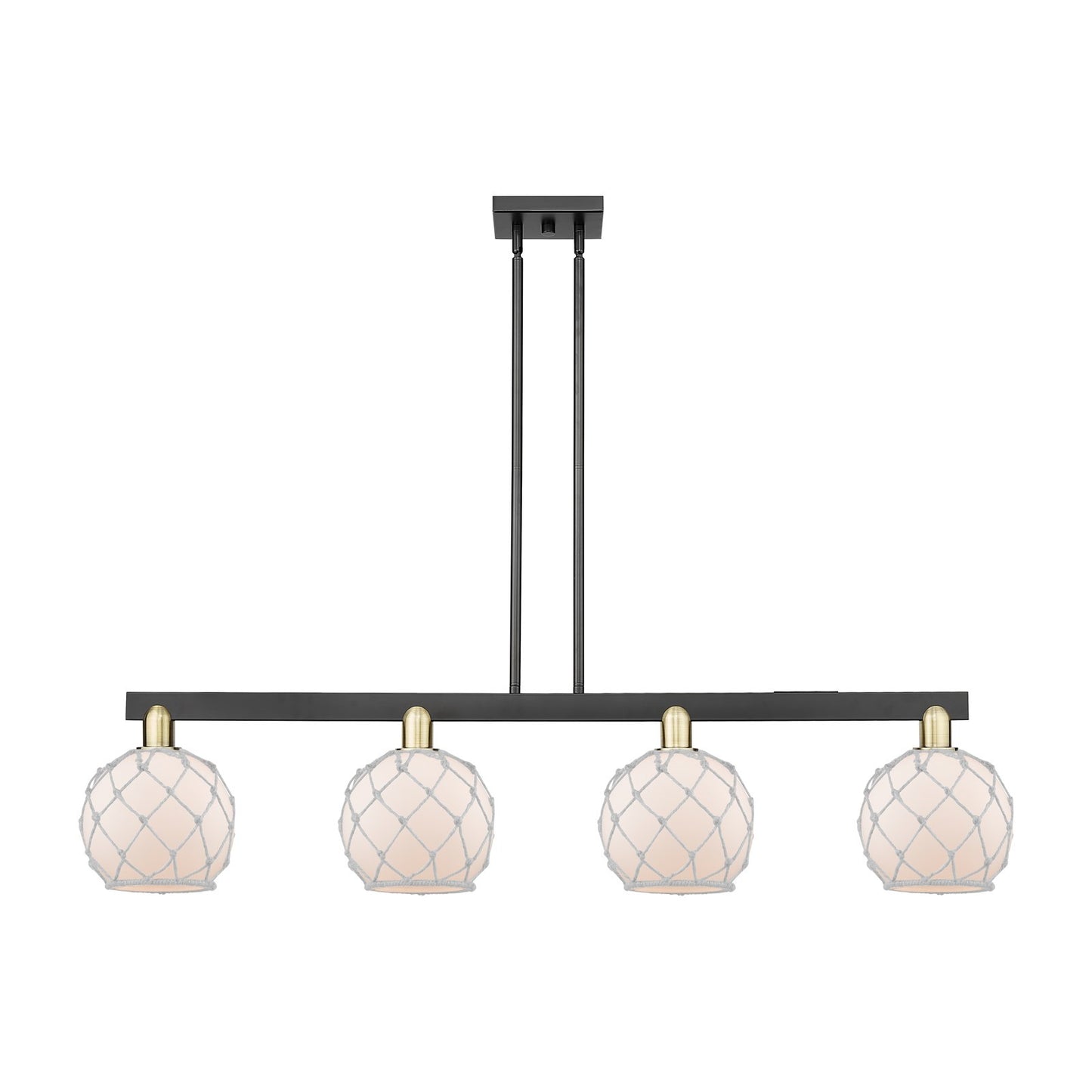 Innovations Farmhouse Rope 51in 4-Light Island Light | Industrial Black Antique Brass and White Frosted Glass Rope Shade | Model 716-4I-BAB-G121-8RW