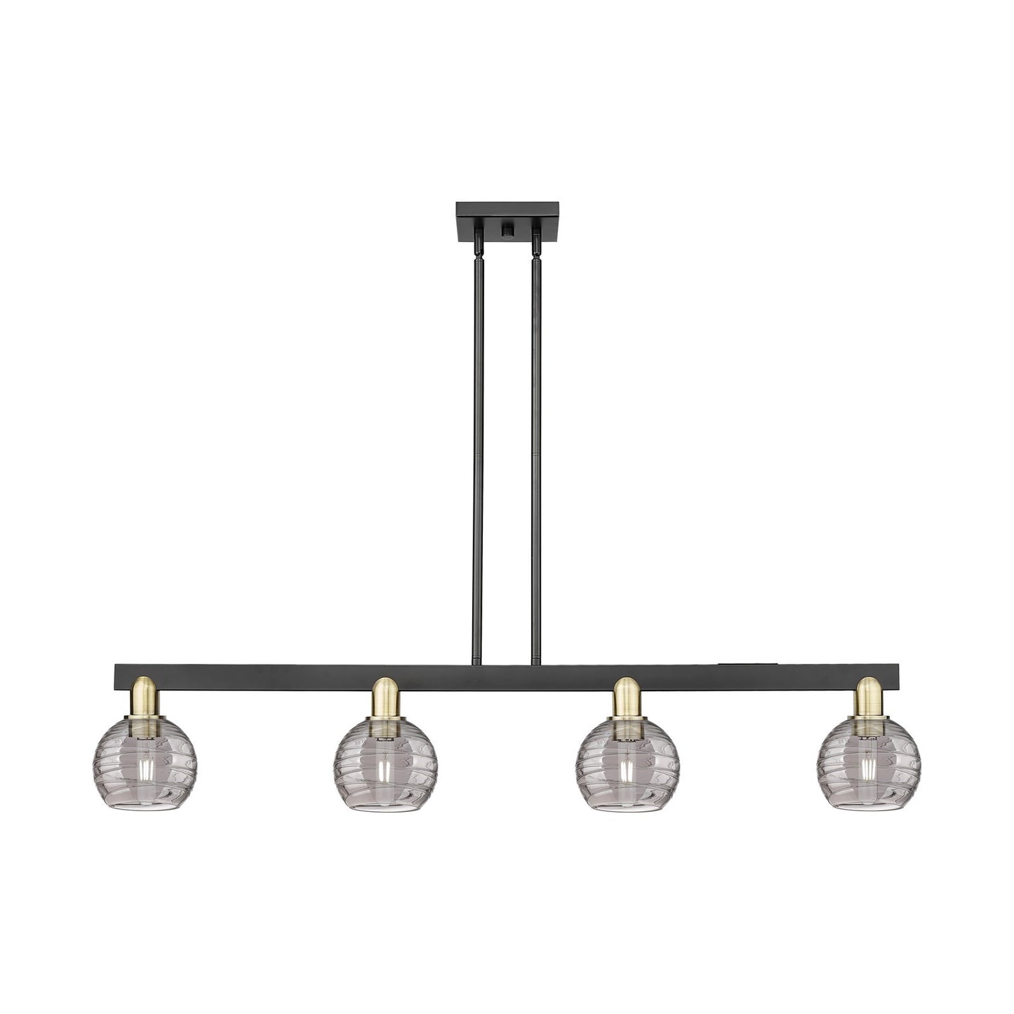 Innovations Athens Deco Swirl 48in 4-Light Island Light | Industrial Black Antique Brass and Light Smoke Glass | Kitchen | Model 716-4I-BAB-G1213-6SM