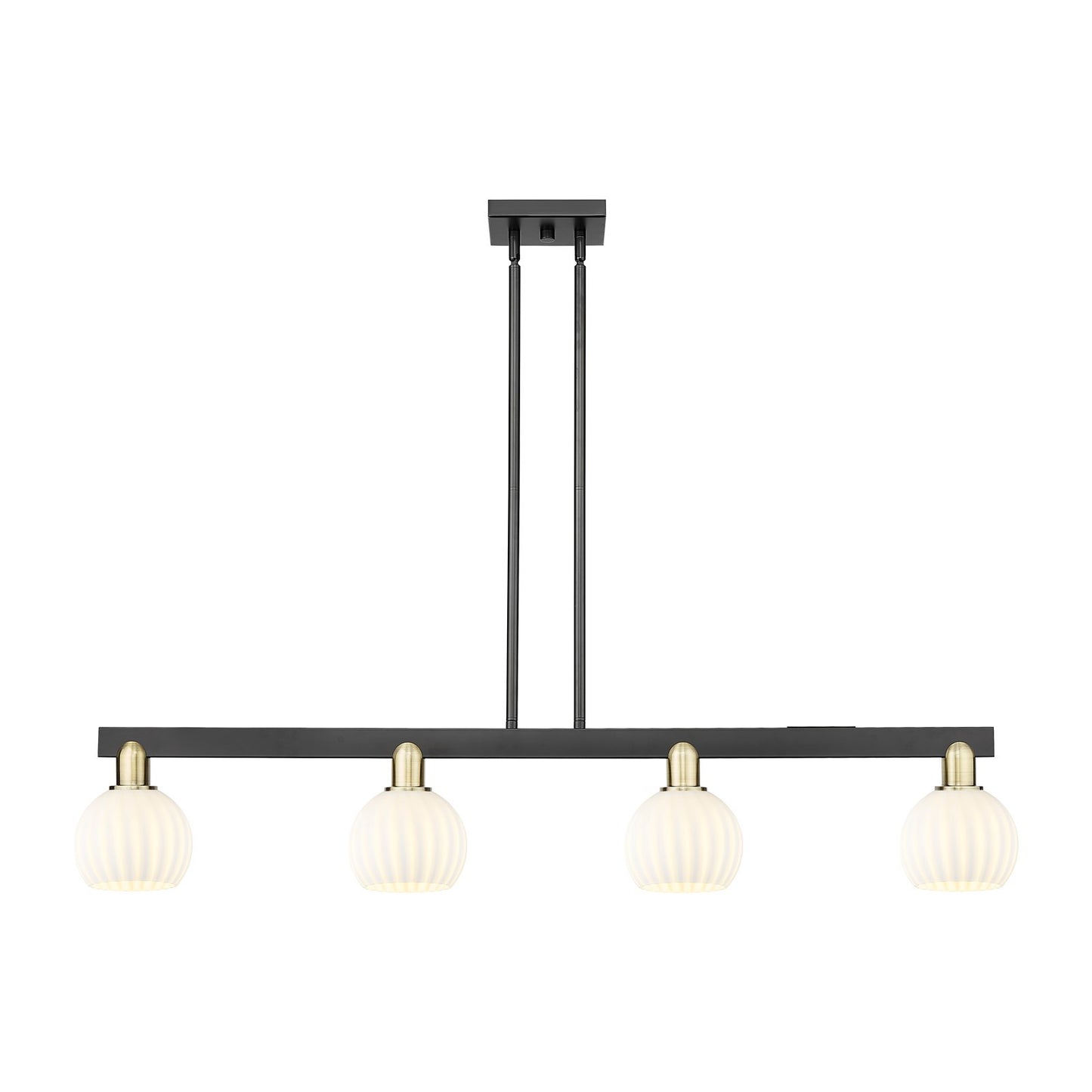 Innovations Lighting White Venetian 49in 4-Light Island Light | Industrial Black Antique Brass and White Venetian Glass | Model 716-4I-BAB-G1217-6WV