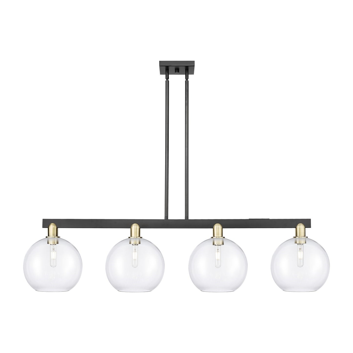 Innovations Athens 53in 4-Light Island Light | Industrial Black Antique Brass Steel and Clear Glass | Kitchen Island & Dining | Model 716-4I-BAB-G122-10