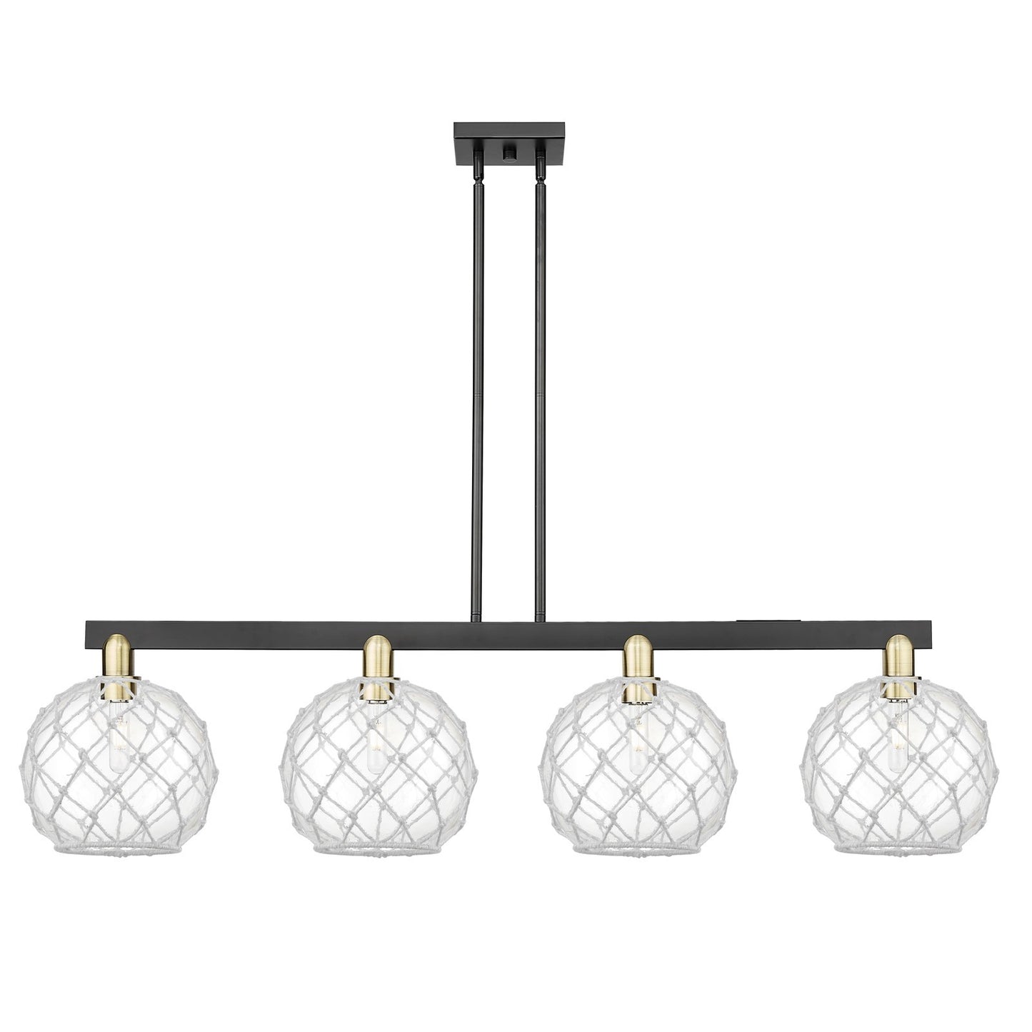 Innovations Farmhouse Rope 53in 4-Light Island Light | Industrial Black Antique Brass Steel and Clear Glass with White Rope | Model 716-4I-BAB-G122-10RW