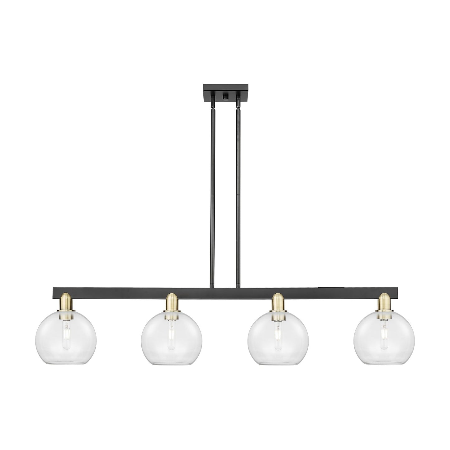 Innovations Athens 51in 4-Light Island Light | Industrial Black Antique Brass Steel and Clear Glass | Kitchen Island & Dining | Model 716-4I-BAB-G122-8