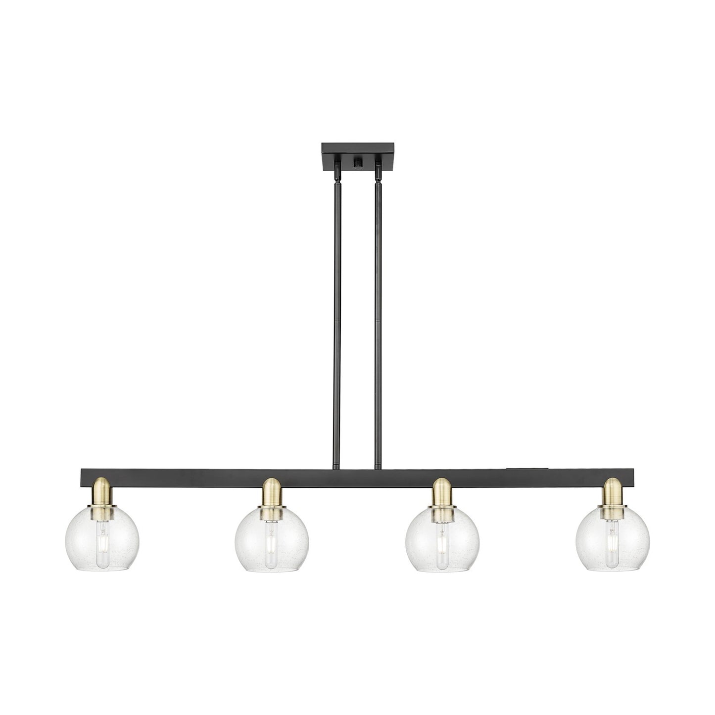 Innovations Athens 49in 4-Light Island Light | Industrial Black Antique Brass Steel and Seedy Glass | Kitchen Island & Dining | Model 716-4I-BAB-G124-6
