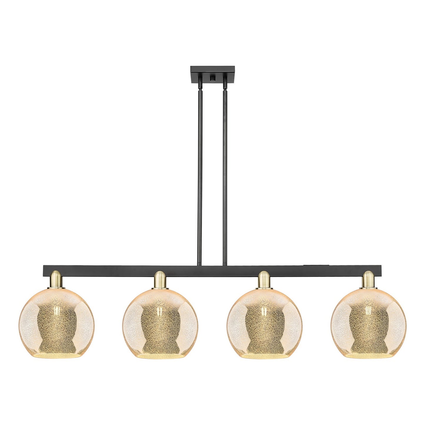 Innovations Athens 53in 4-Light Island Light | Industrial Black Antique Brass Steel and Mercury Glass | Kitchen Island & Dining | Model 716-4I-BAB-G128-10