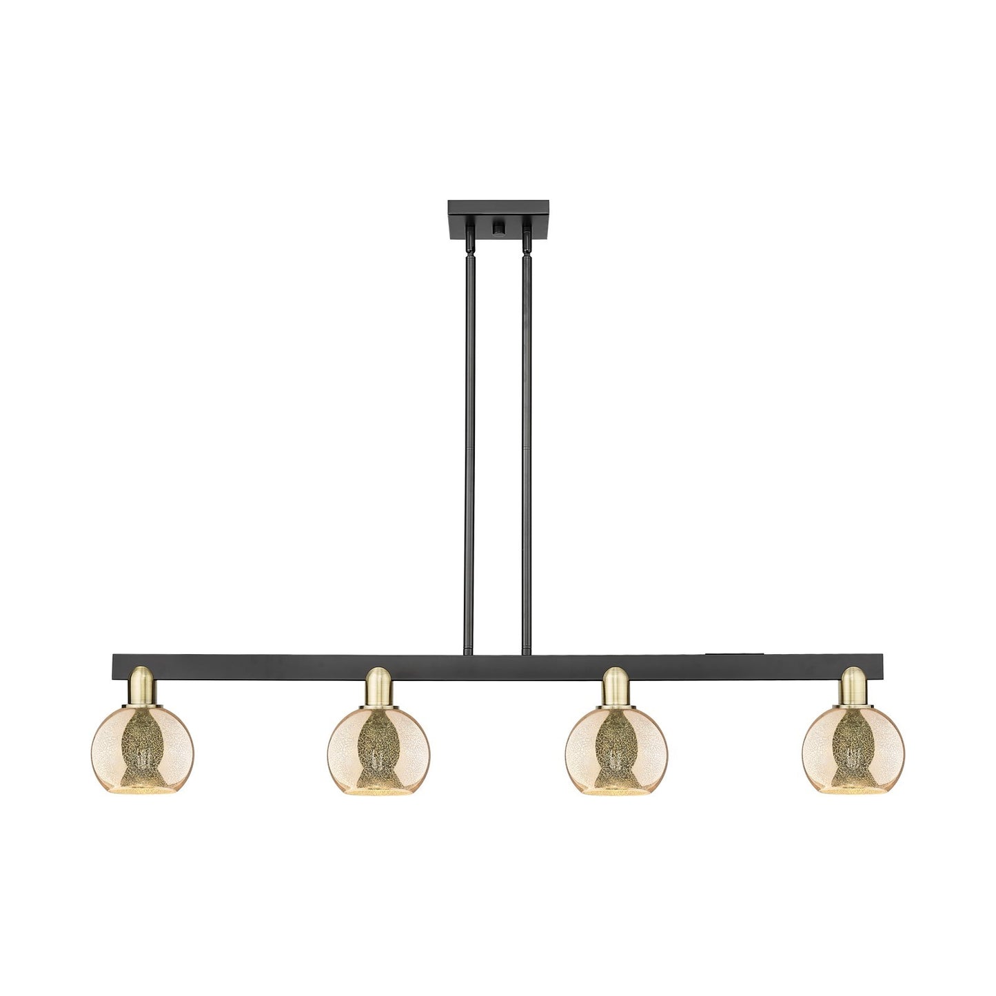 Innovations Athens 49in 4-Light Island Light | Industrial Black Antique Brass Steel and Mercury Glass | Kitchen Island & Dining | Model 716-4I-BAB-G128-6
