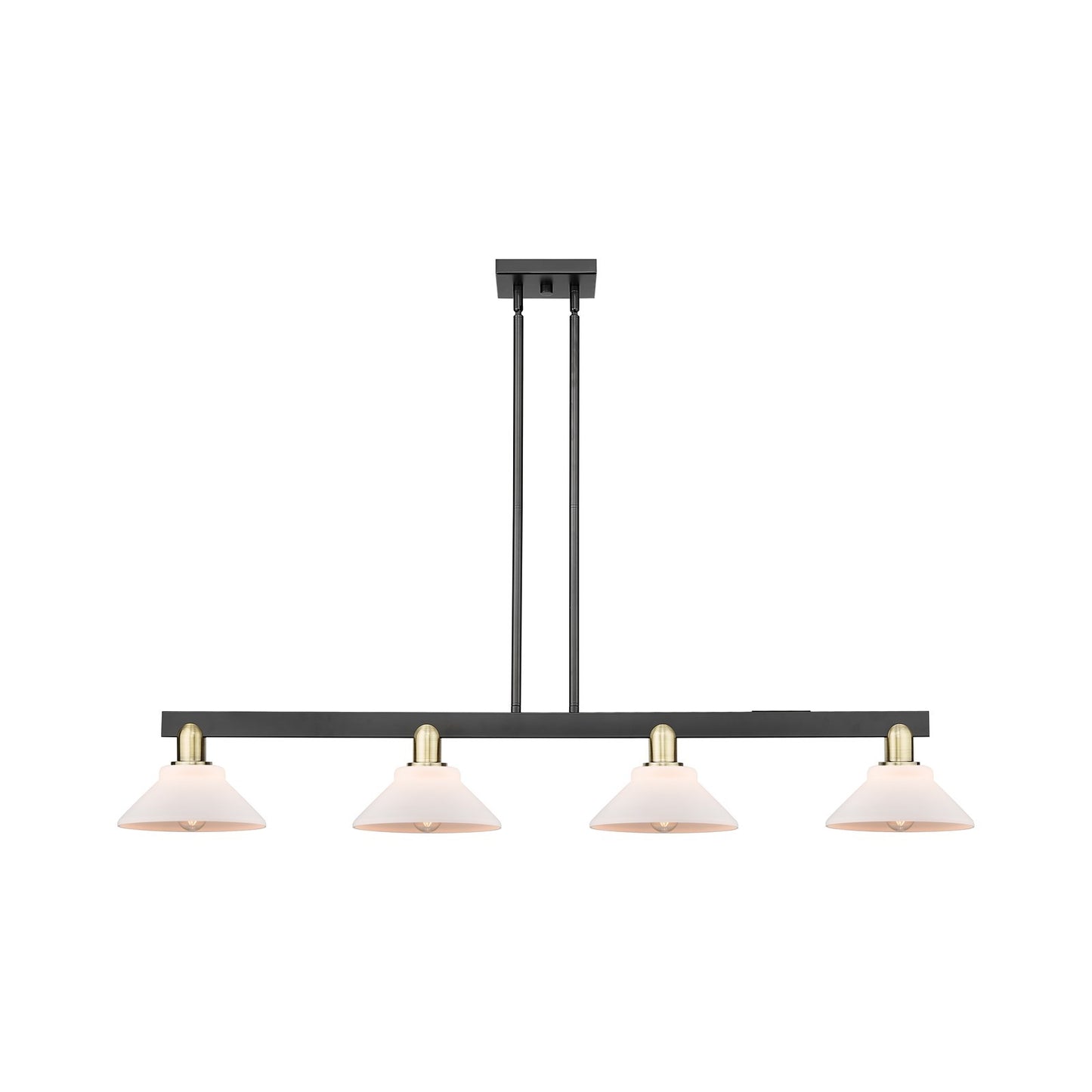 Innovations Orwell 51in 4-Light Island Light | Industrial Black Antique Brass and Matte White Glass | Kitchen Island & Dining Room | Model 716-4I-BAB-G131
