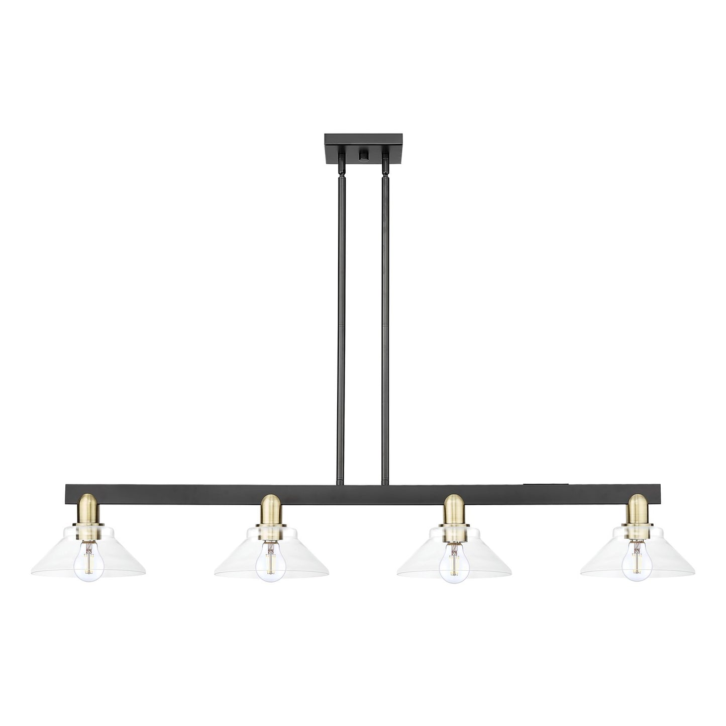 Innovations Orwell 51in 4-Light Island Light | Industrial Black Antique Brass Steel and Clear Glass | Kitchen Island & Dining Room | Model 716-4I-BAB-G132