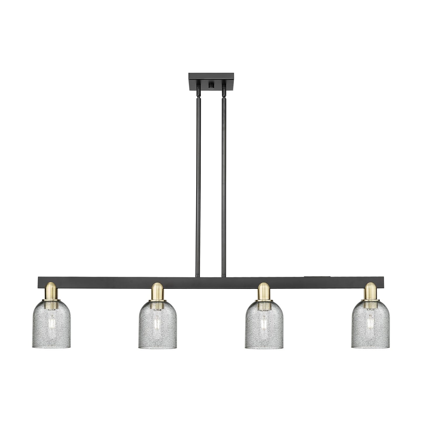 Innovations Caledonia 48in 4-Light Island Light | Industrial Black Antique Brass and Charcoal Glass | Kitchen Island & Dining Room | Model 716-4I-BAB-G257