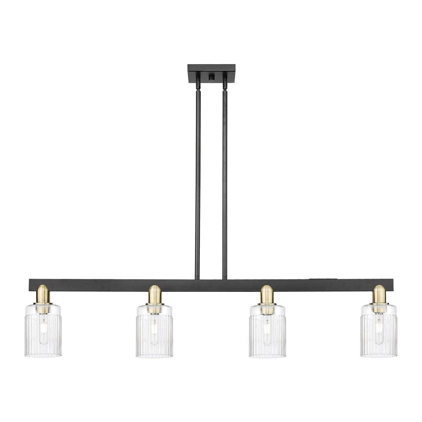 Innovations Hadley 47in 4-Light Island Light | Industrial Black Antique Brass Steel and Clear Ribbed Glass | Kitchen Island & | Model 716-4I-BAB-G342