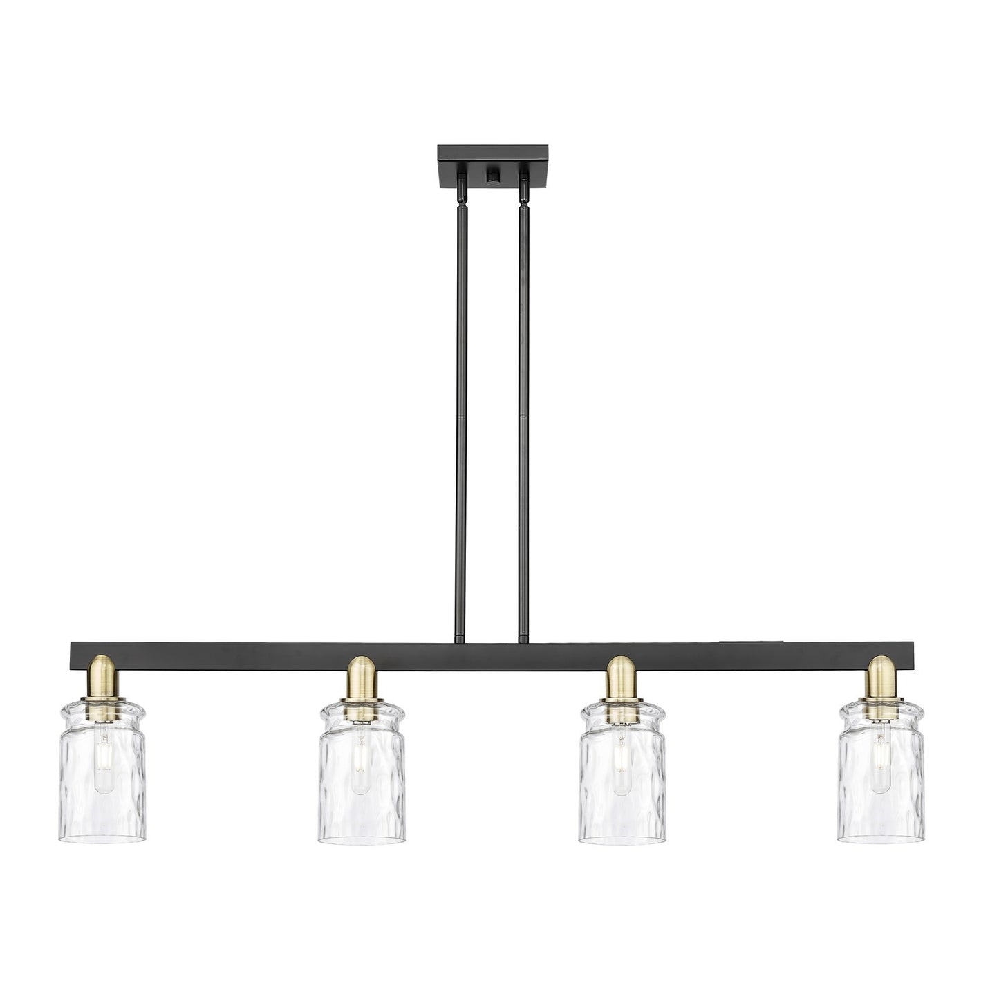 Innovations Candor 48in 4-Light Island Light | Industrial Black Antique Brass and Clear Waterglass Glass | Kitchen Island & Dining | Model 716-4I-BAB-G352