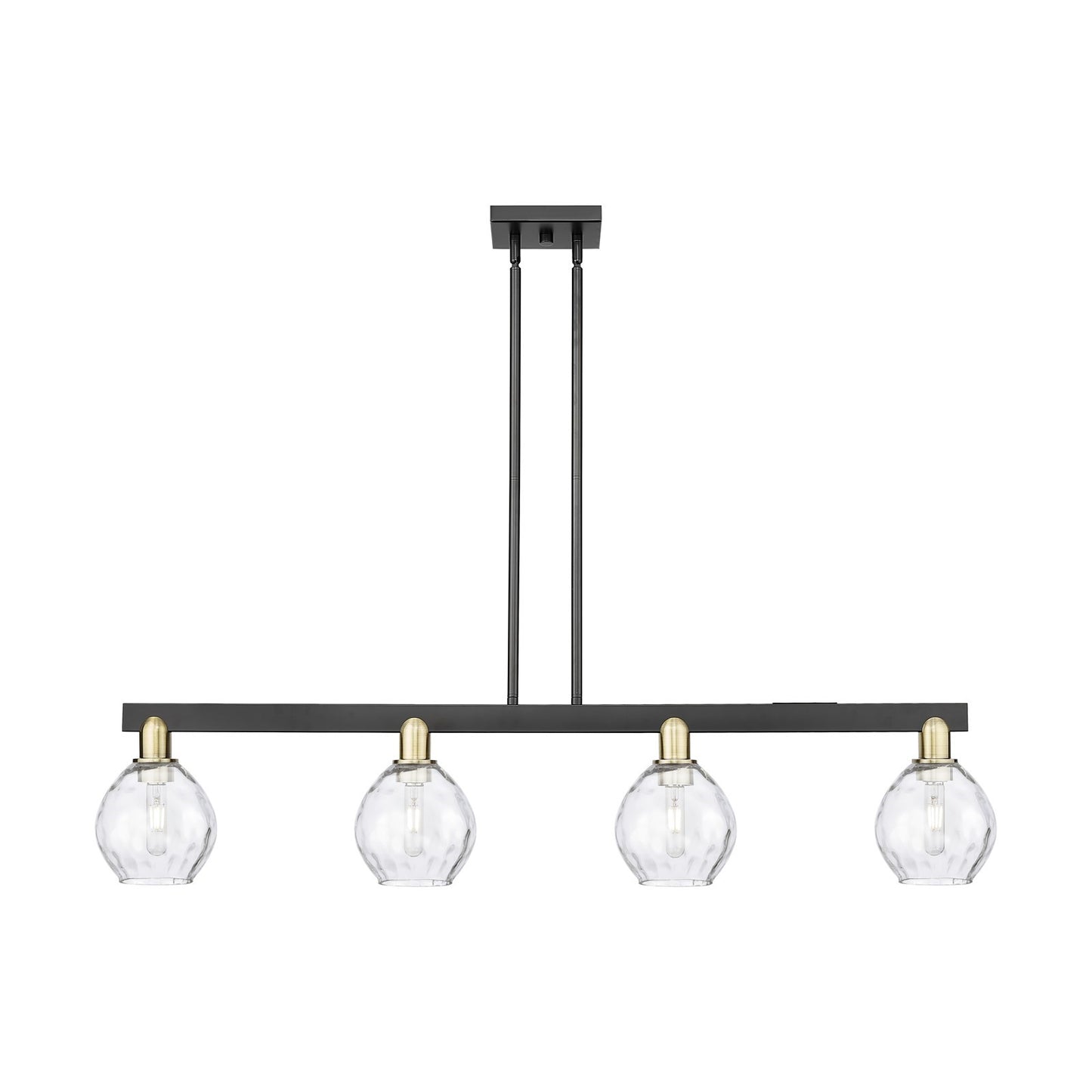 Innovations Waverly 49in 4-Light Island Light | Industrial Black Antique Brass Steel and Clear Glass | Kitchen Island & Dining | Model 716-4I-BAB-G362