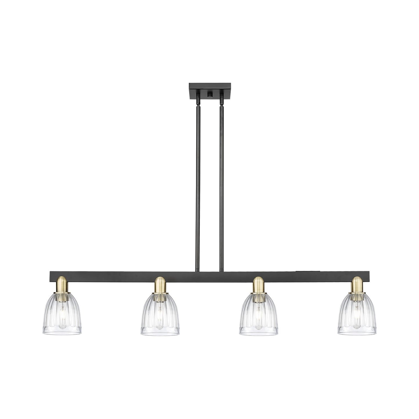 Innovations Brookfield 49in 4-Light Island Light | Industrial Black Antique Brass Steel and Clear Ribbed Glass | Kitchen Island & | Model 716-4I-BAB-G442