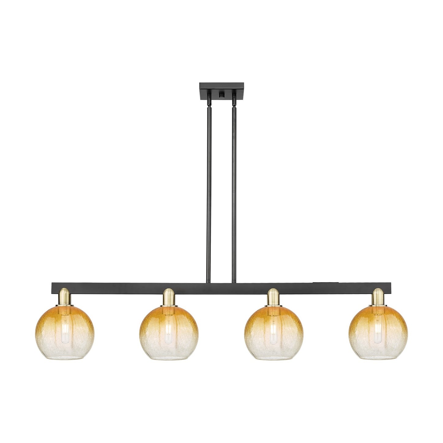 Innovations Brookhaven Globe 48in 4-Light Island Light | Industrial Black Antique Brass and Amber Glass | Kitchen Island & | Model 716-4I-BAB-G483-8AM