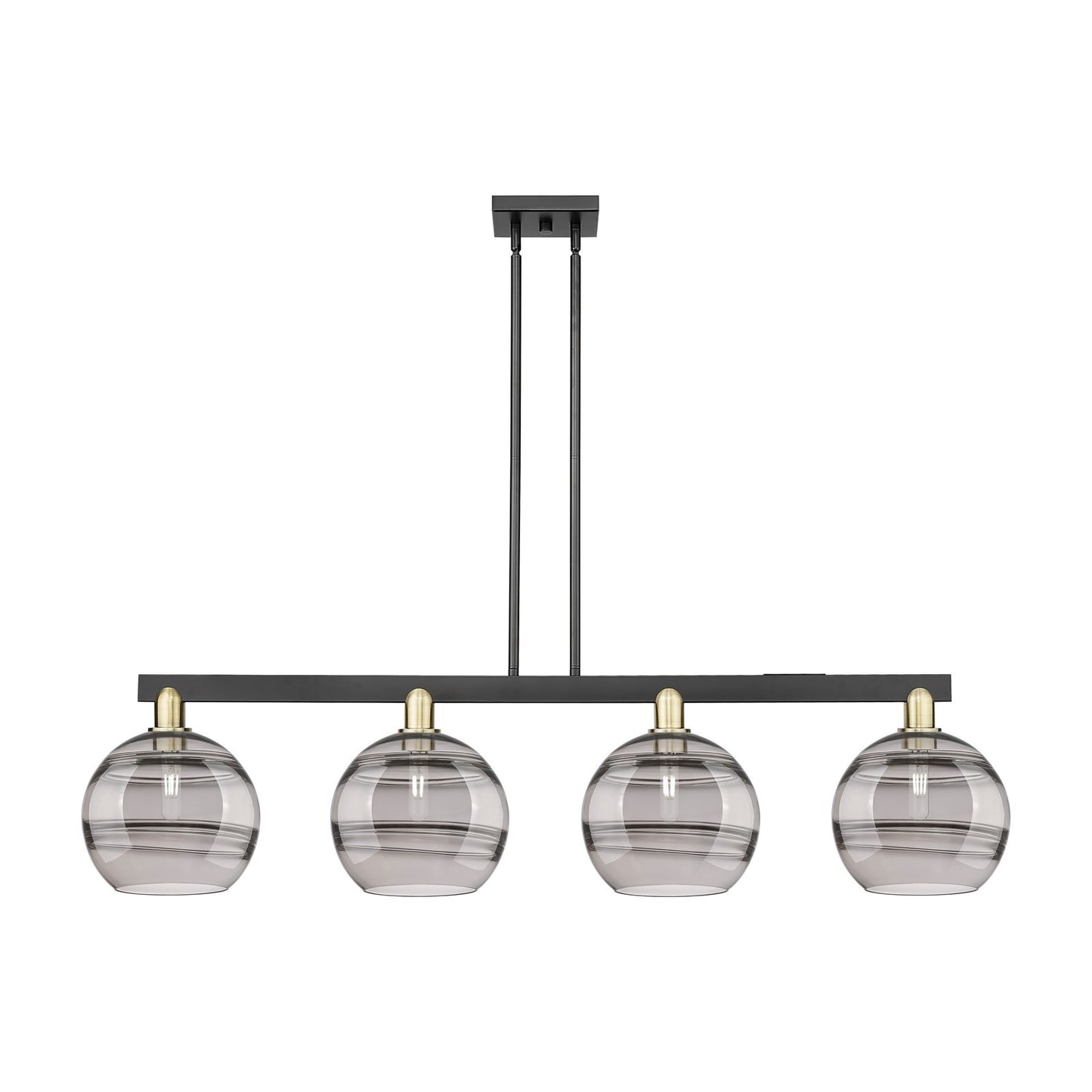 Innovations Rochester 53in 4-Light Island Light | Industrial Black Antique Brass and Light Smoke Glass | Kitchen Island & | Model 716-4I-BAB-G556-10SM
