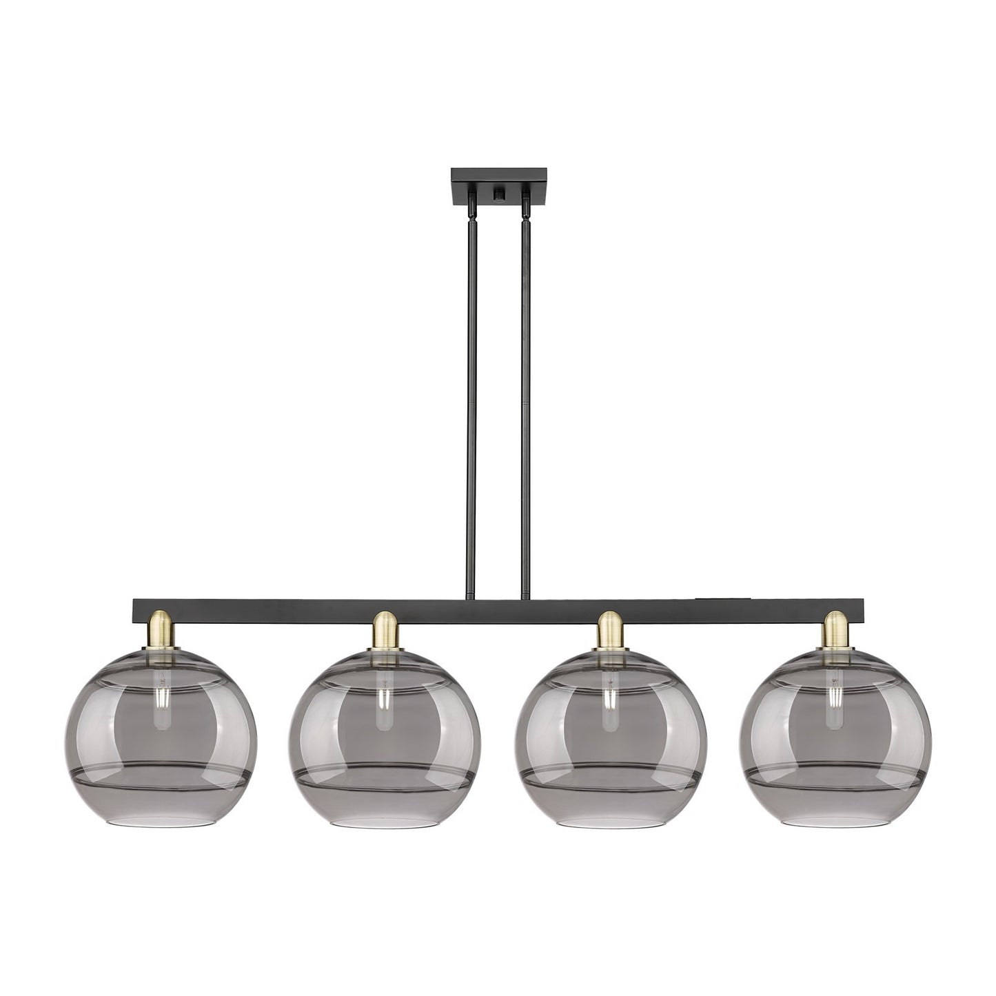 Innovations Rochester 55in 4-Light Island Light | Industrial Black Antique Brass and Light Smoke Glass | Kitchen Island & | Model 716-4I-BAB-G556-12SM