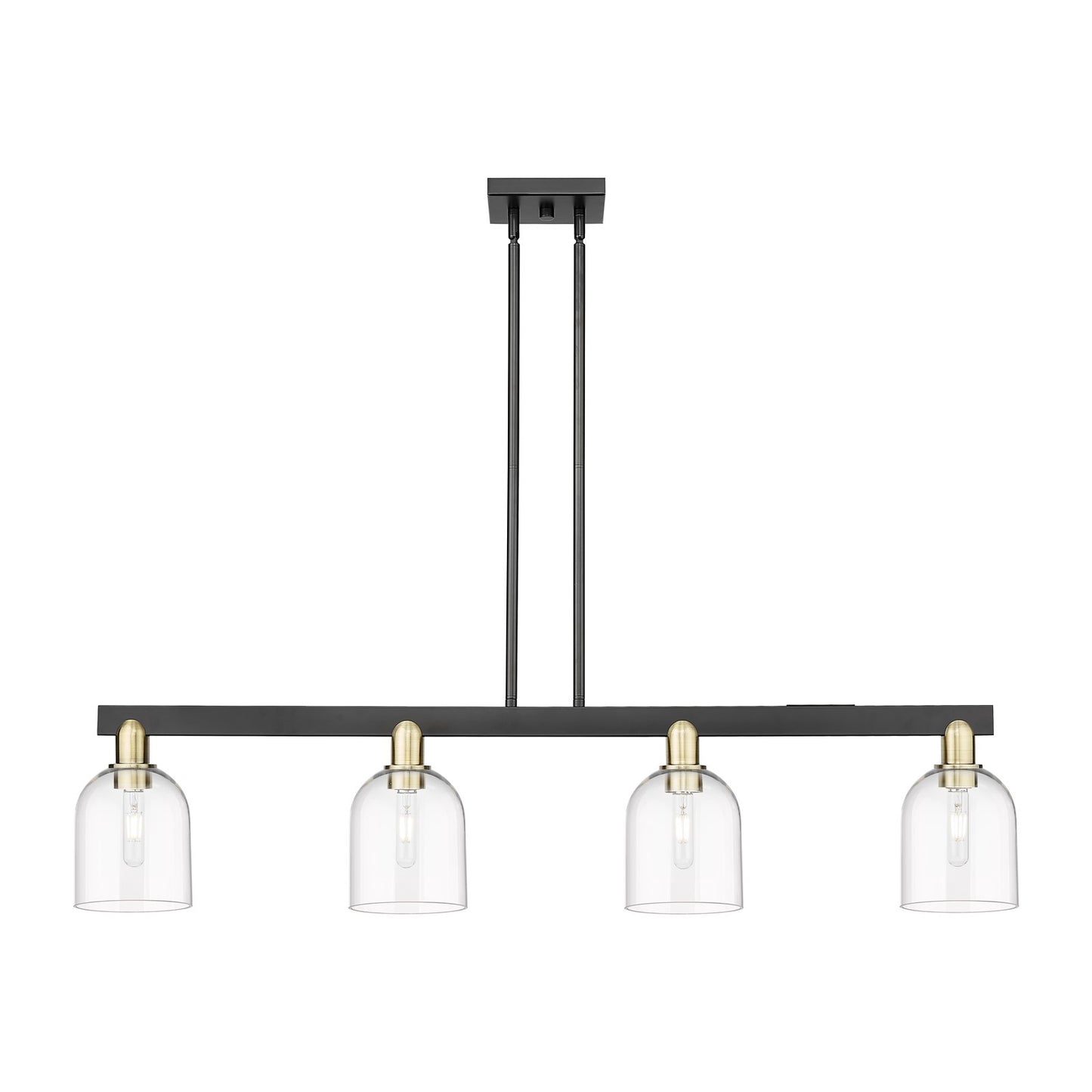 Innovations Bella 48in 4-Light Island Light | Industrial Black Antique Brass and Clear Glass | Kitchen Island & Dining Room | Model 716-4I-BAB-G558-6CL