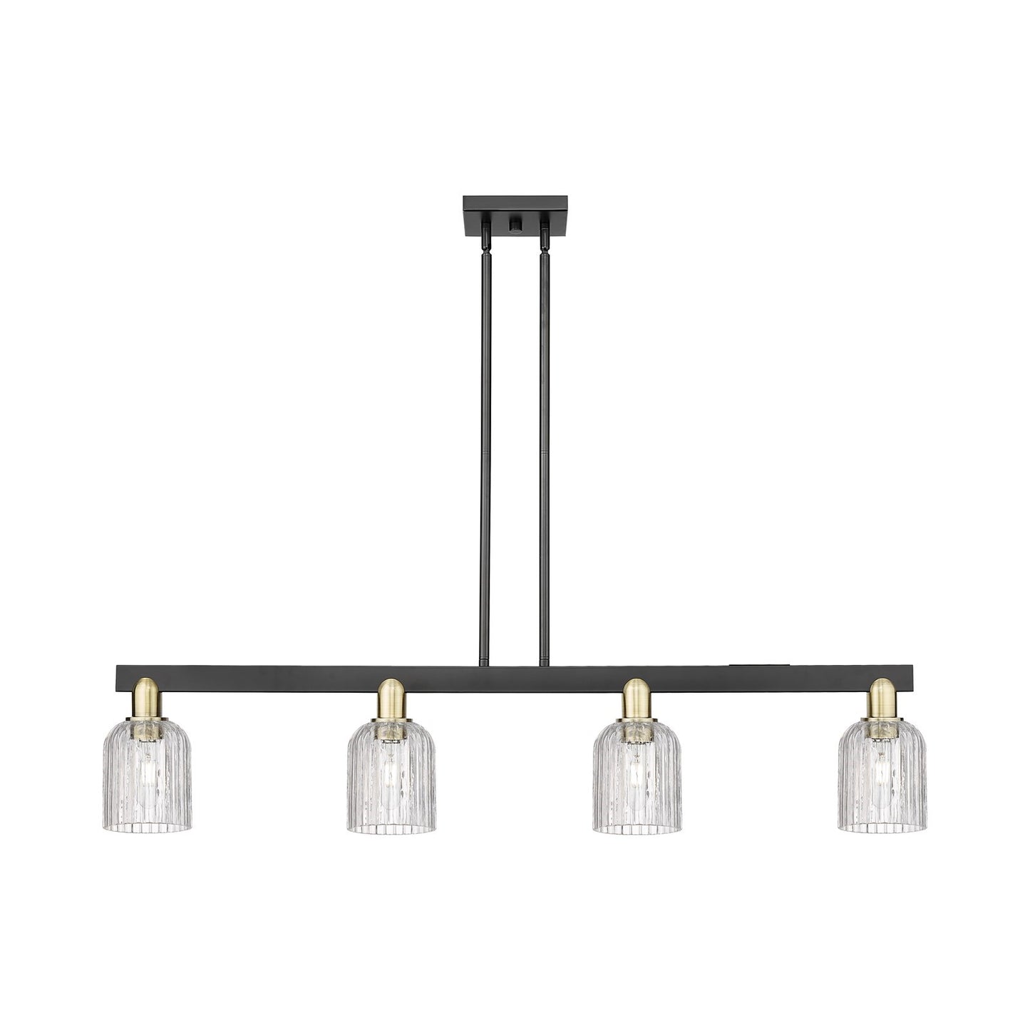 Innovations Bridal Veil 48in 4-Light Island Light | Industrial Black Antique Brass Steel and Clear Ribbed Glass | Kitchen | Model 716-4I-BAB-G559-5CL