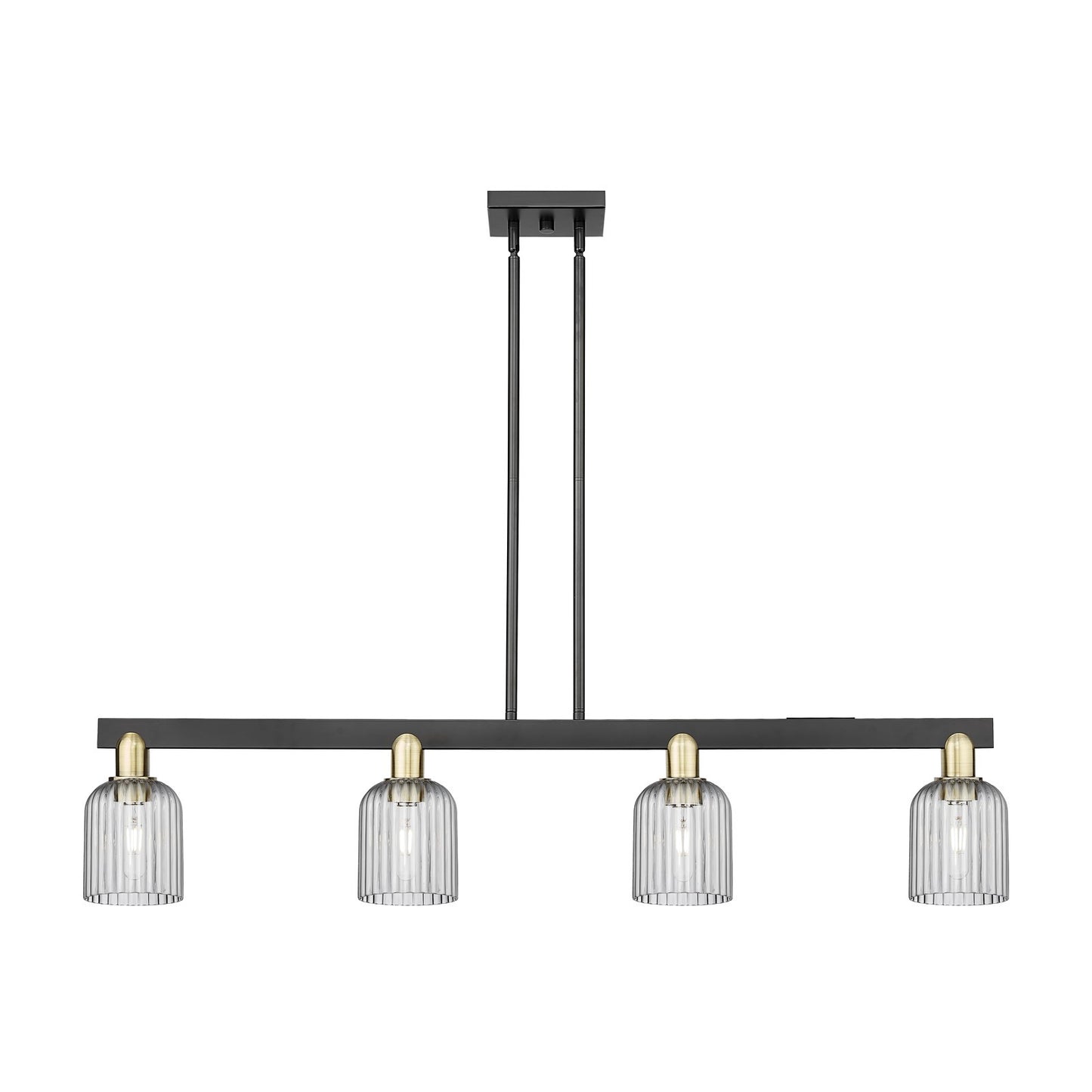 Innovations Bridal Veil 48in 4-Light Island Light | Industrial Black Antique Brass Steel and Light Smoke Ribbed Glass | Model 716-4I-BAB-G559-5SM