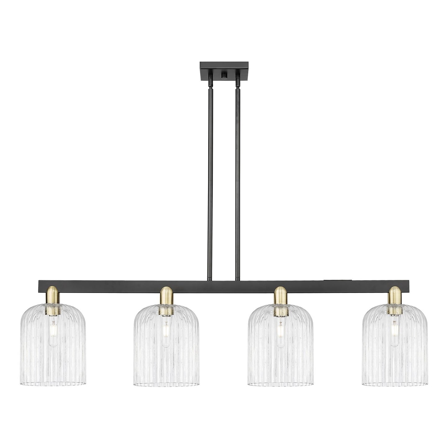 Innovations Bridal Veil 51in 4-Light Island Light | Industrial Black Antique Brass and Clear Ribbed Glass | Kitchen Island & | Model 716-4I-BAB-G559-8CL