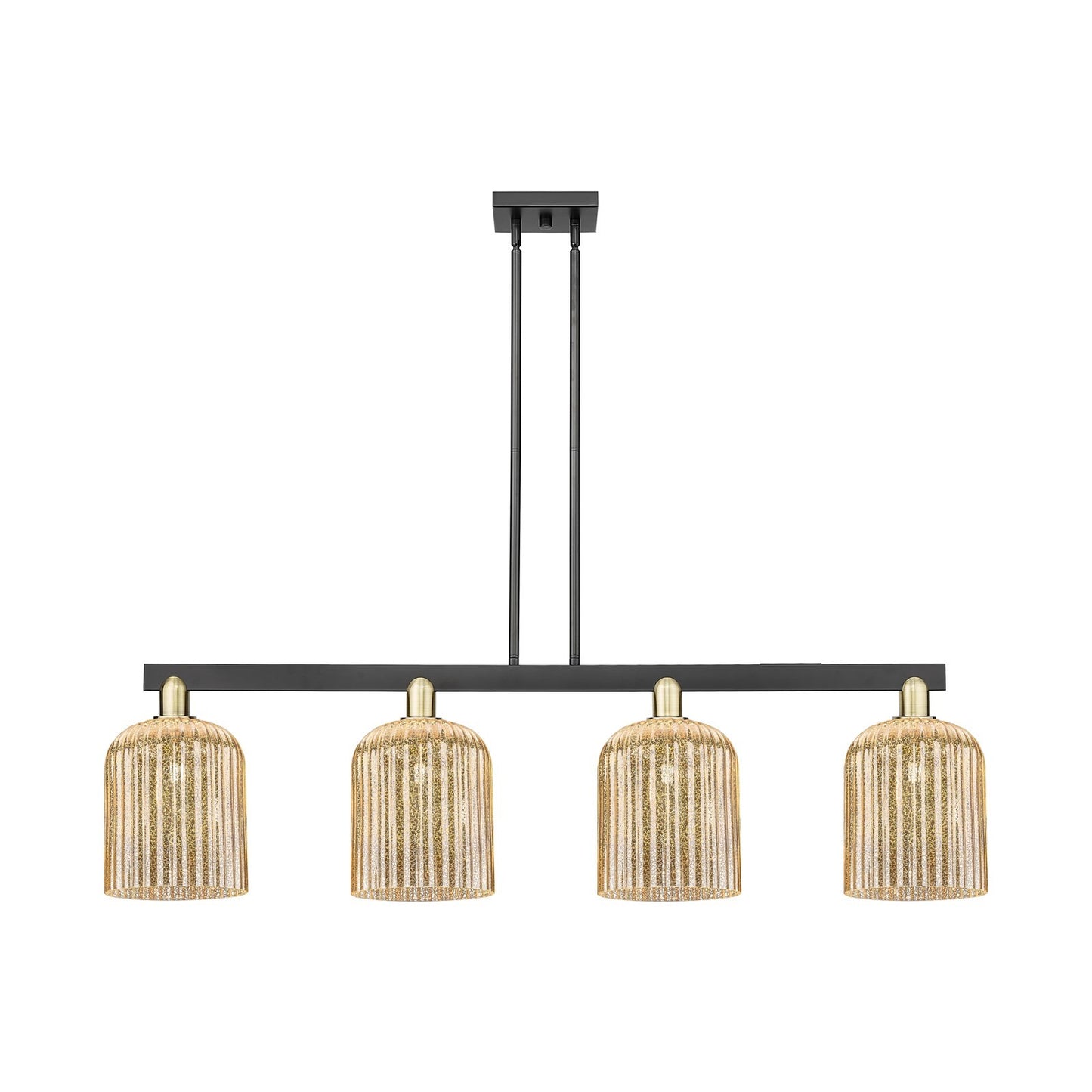Innovations Bridal Veil 51in 4-Light Island Light | Industrial Black Antique Brass and Mercury Ribbed Glass | Kitchen Island & | Model 716-4I-BAB-G559-8ME