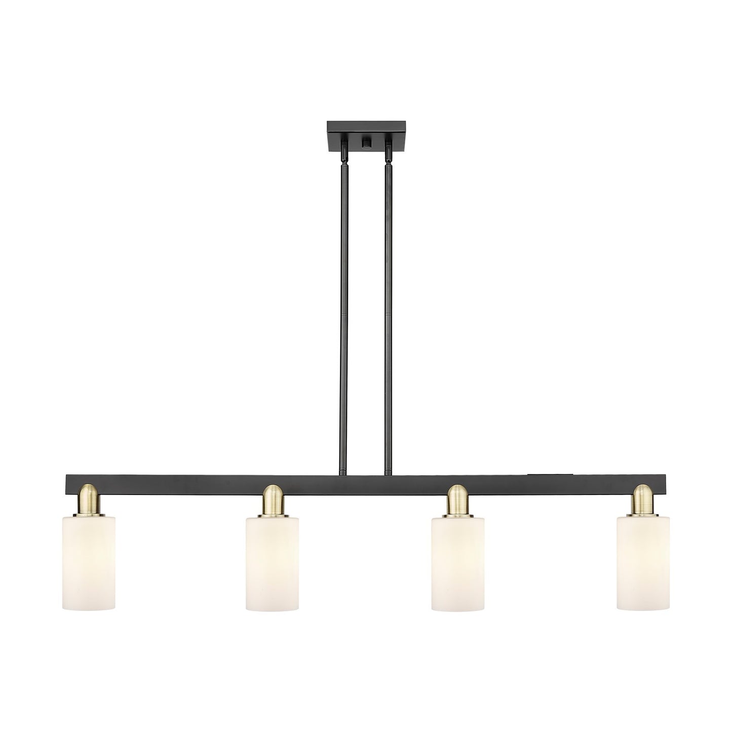 Innovations Clymer 47in 4-Light Island Light | Industrial Black Antique Brass and Matte White Glass | Kitchen Island & Dining Room | Model 716-4I-BAB-G801
