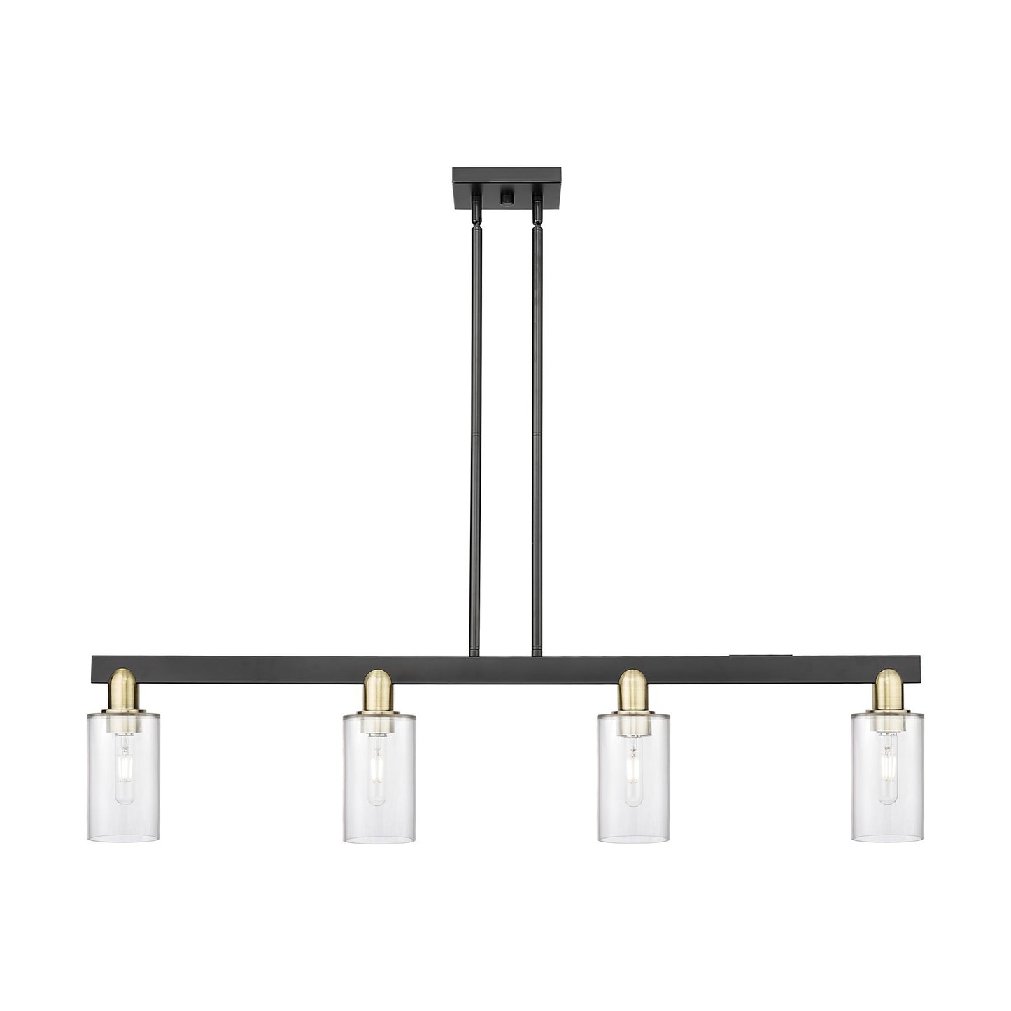 Innovations Clymer 47in 4-Light Island Light | Industrial Black Antique Brass and Clear Glass | Kitchen Island | 46.62 x 9.75 in | Model 716-4I-BAB-G802