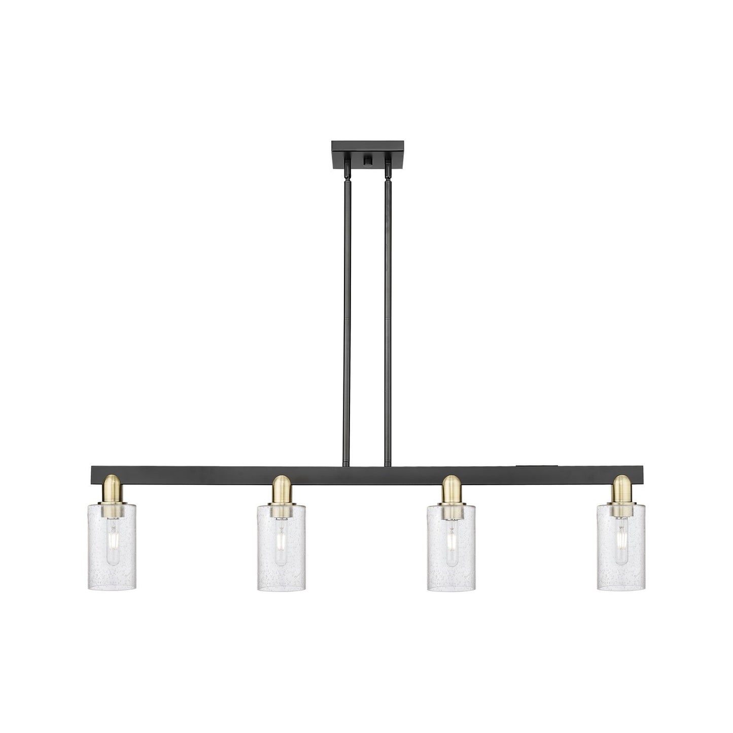 Innovations Clymer 47in 4-Light Island Light | Industrial Black Antique Brass and Seedy Glass | Kitchen Island & Dining Room | Model 716-4I-BAB-G804