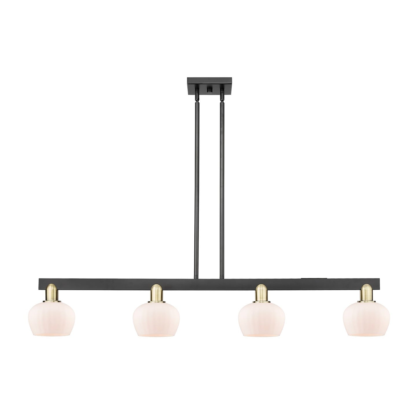 Innovations Fenton 49in 4-Light Island Light | Industrial Black Antique Brass Steel and Matte White Ribbed Glass | Kitchen Island & | Model 716-4I-BAB-G91