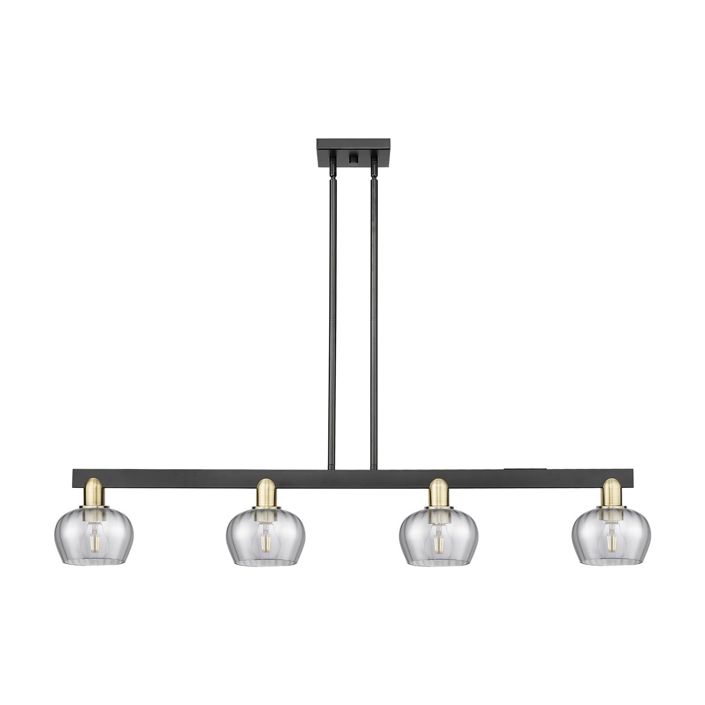 Innovations Fenton 49.25in 4-Light Island Light | Industrial Black Antique Brass and Light Smoke Ribbed Glass | Kitchen Island & | Model 716-4I-BAB-G93