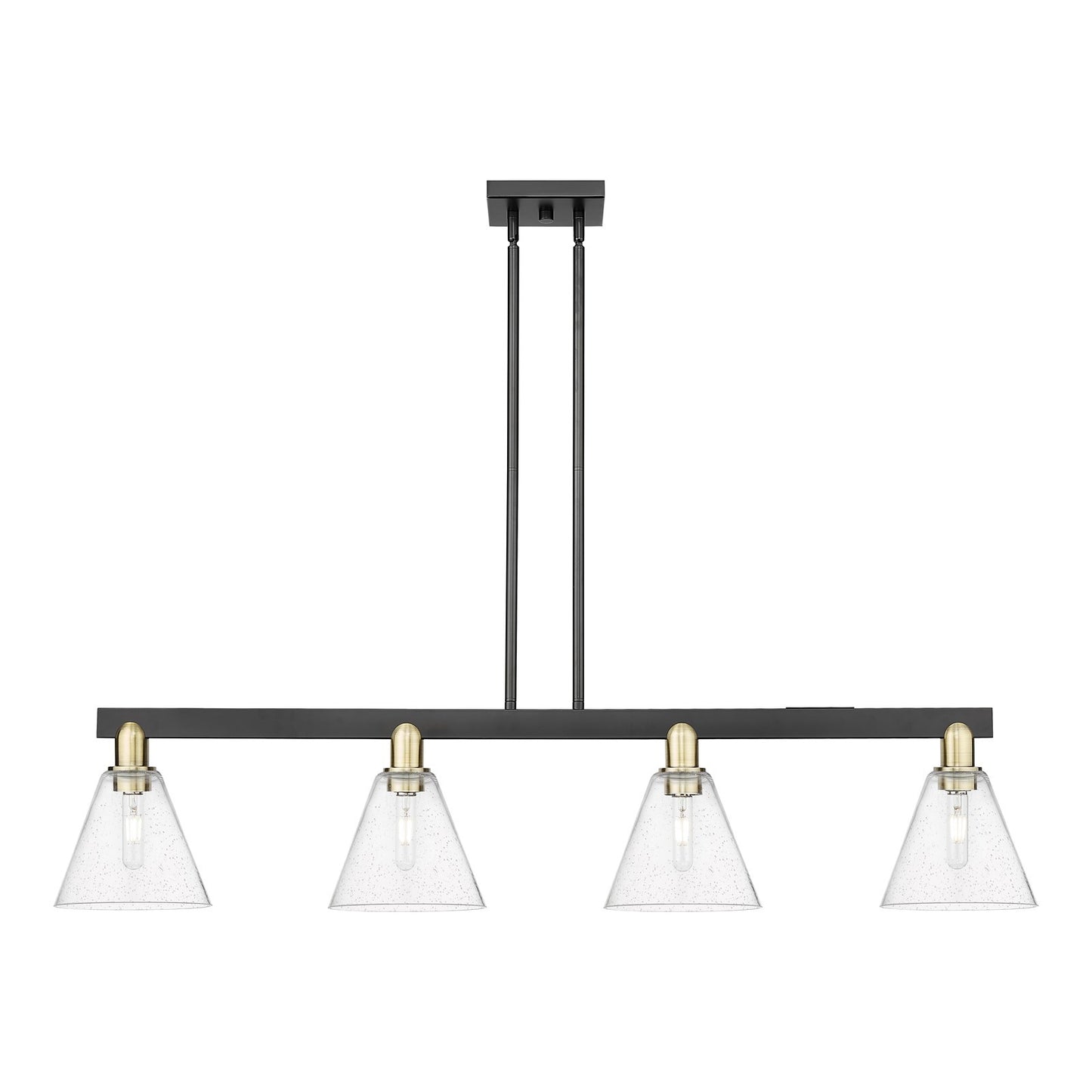Innovations Berkshire Glass 51in 4-Light Island Light | Industrial Black Antique Brass Steel and Seedy Glass | Kitchen Island & | Model 716-4I-BAB-GBC-84