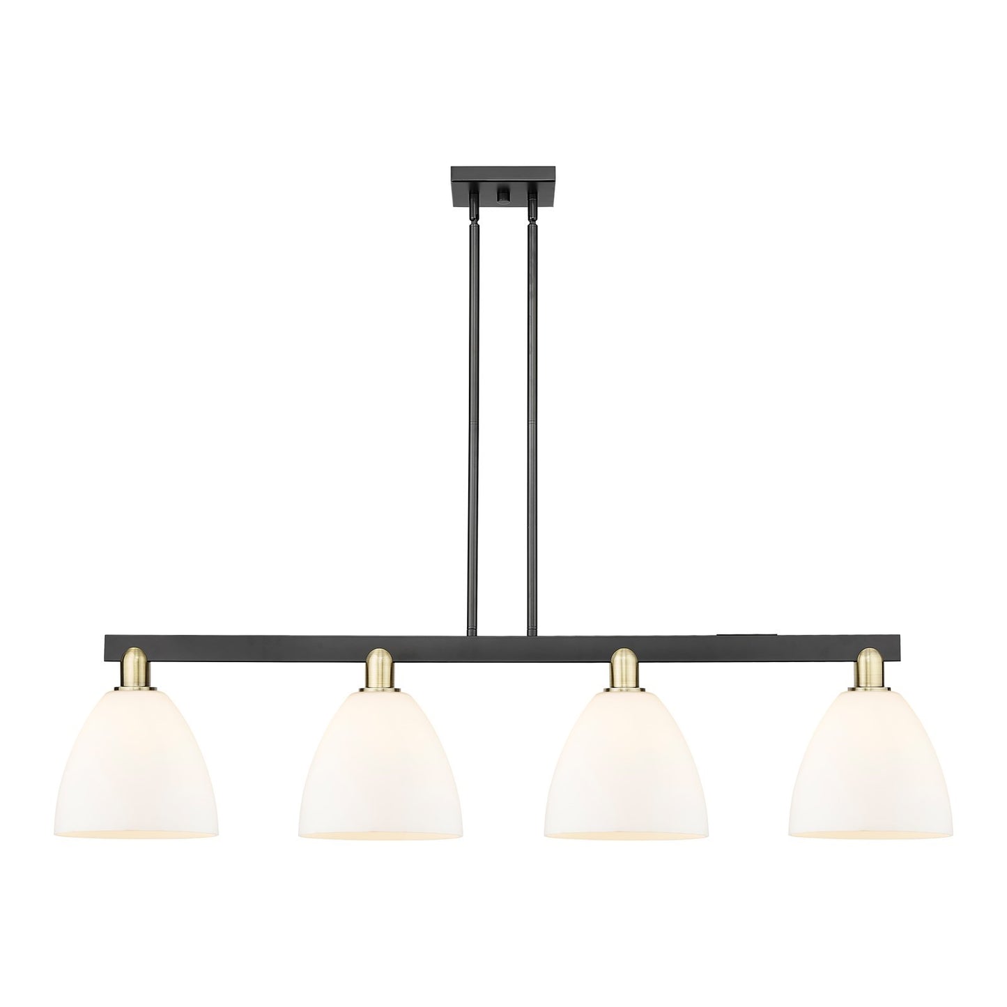 Innovations Bristol 52in 4-Light Island Light | Industrial Black Antique Brass Steel and Matte White Glass | Kitchen Island & | Model 716-4I-BAB-GBD-91