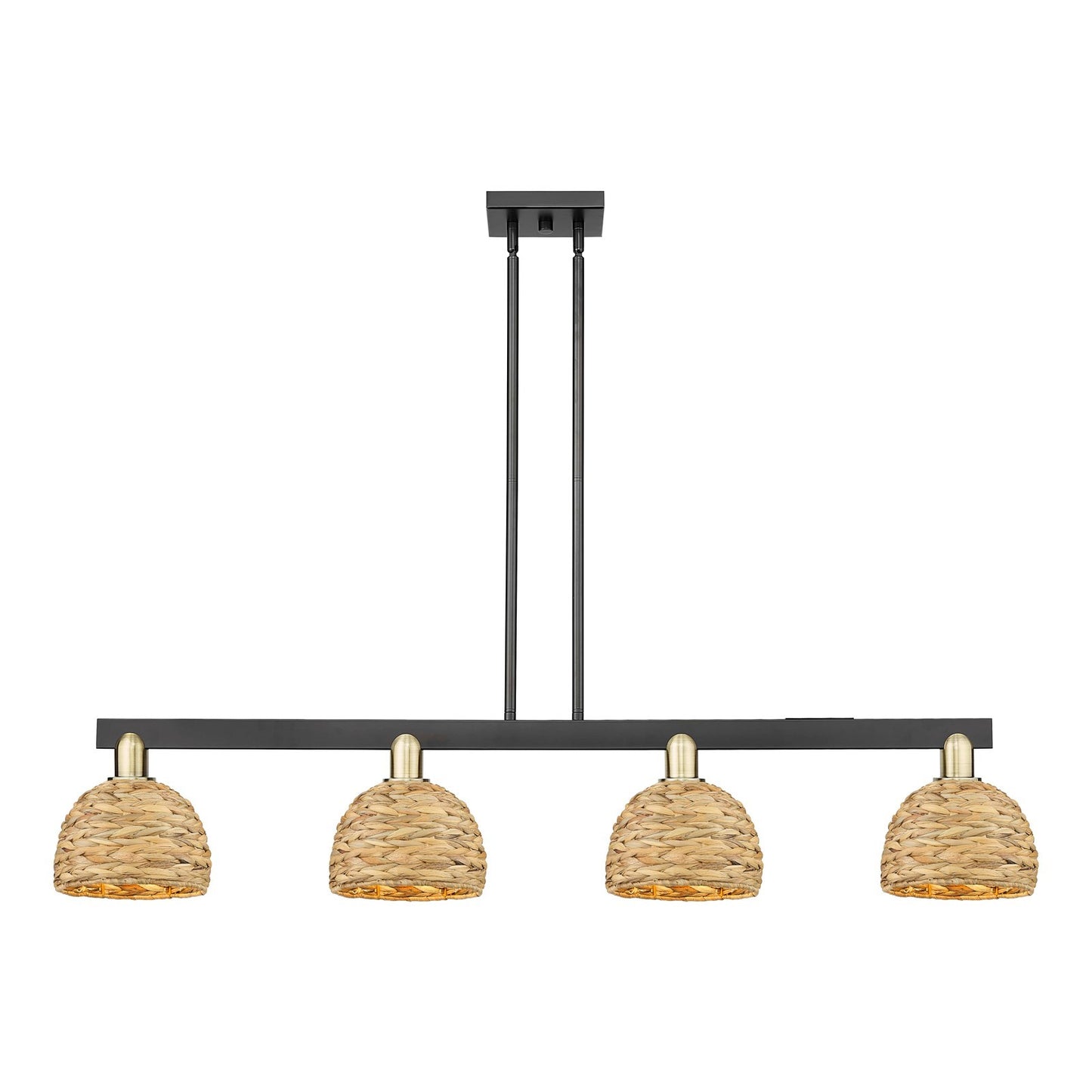 Innovations Arcadia 51in 4-Light Island Light | Industrial Black Antique Brass and Natural Rattan | Kitchen Island & Dining | Model 716-4I-BAB-RBD-8-NAT